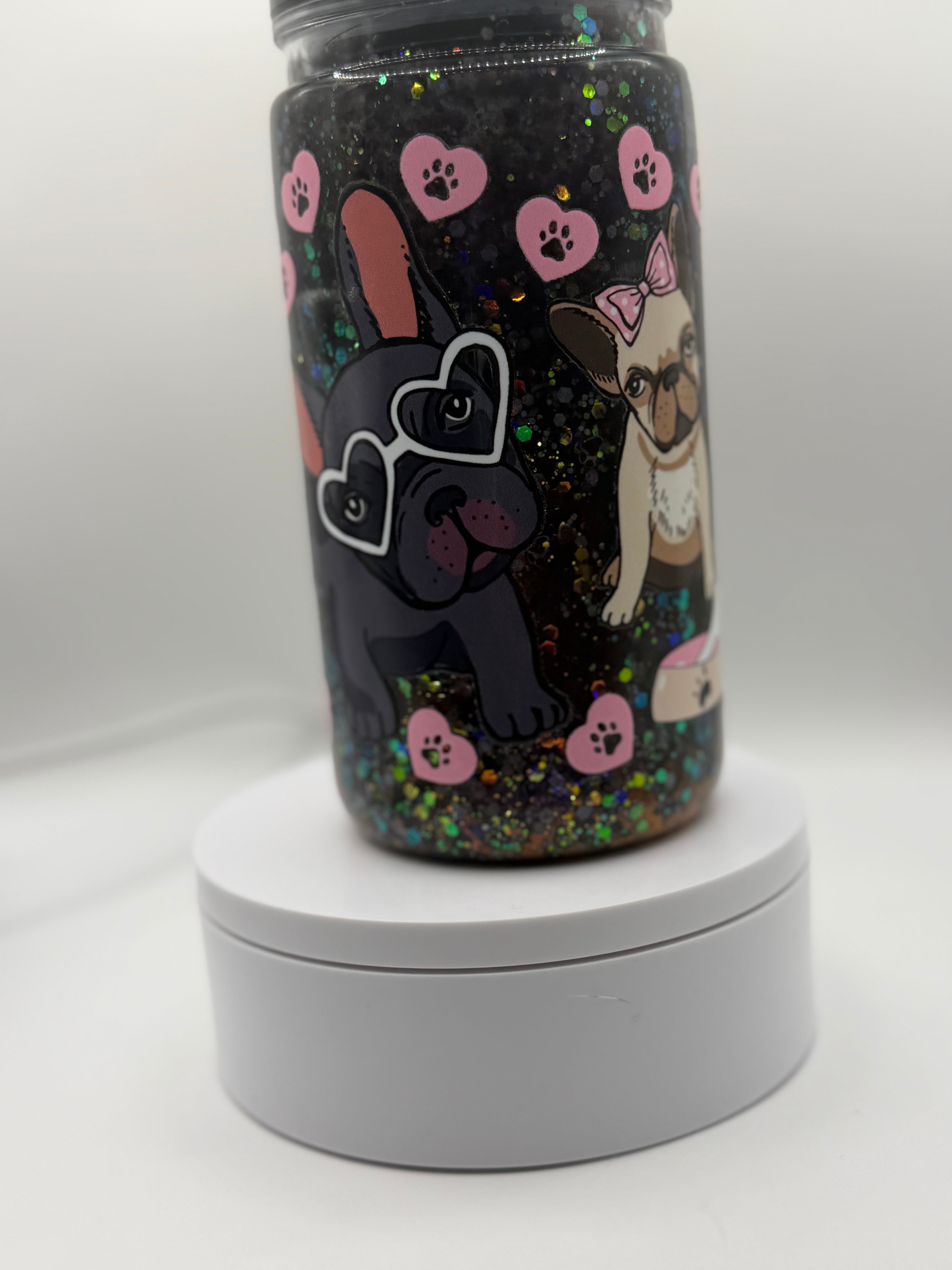 16 oz Frenchie Dog snow globe cup