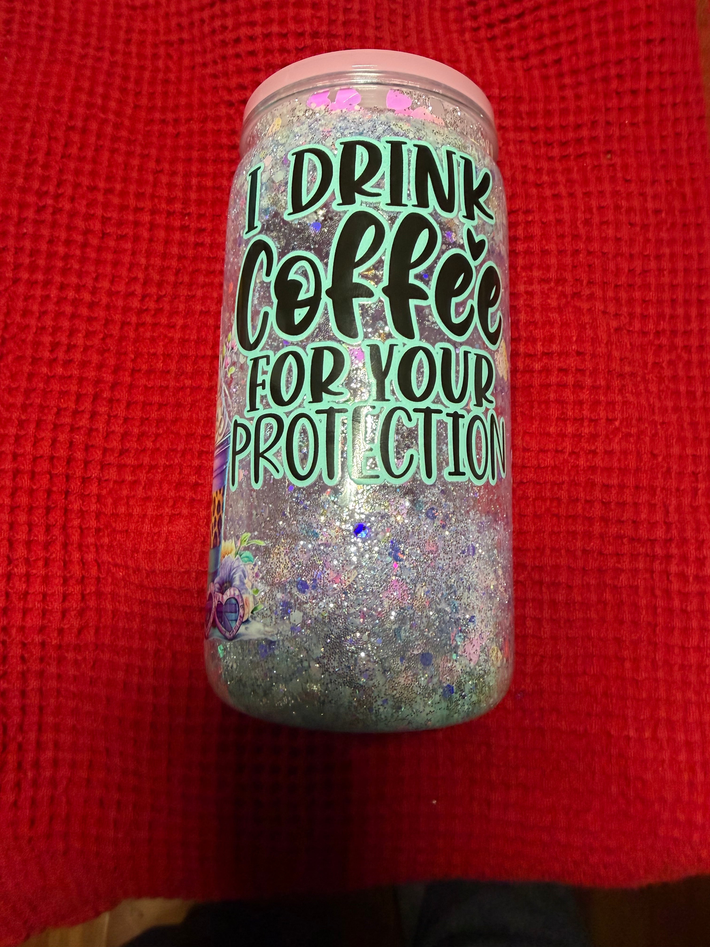 16 oz I drink coffee for your protection Cute Cow that glows in the dark