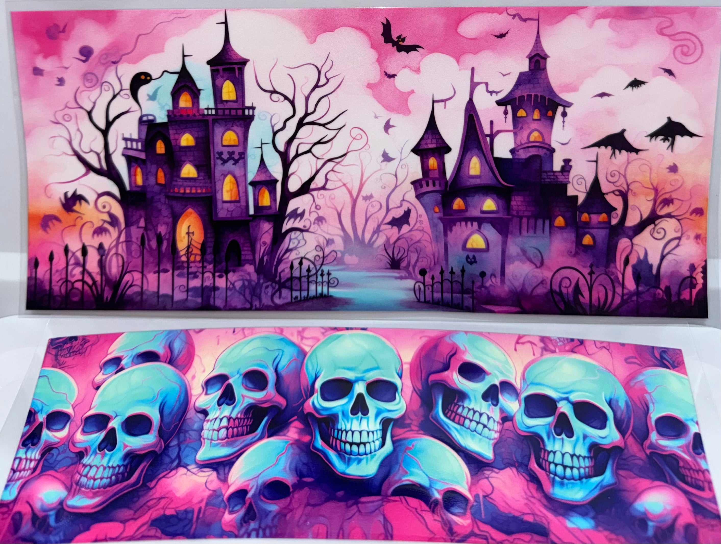 Haunted House and Skulls 40 oz wrap