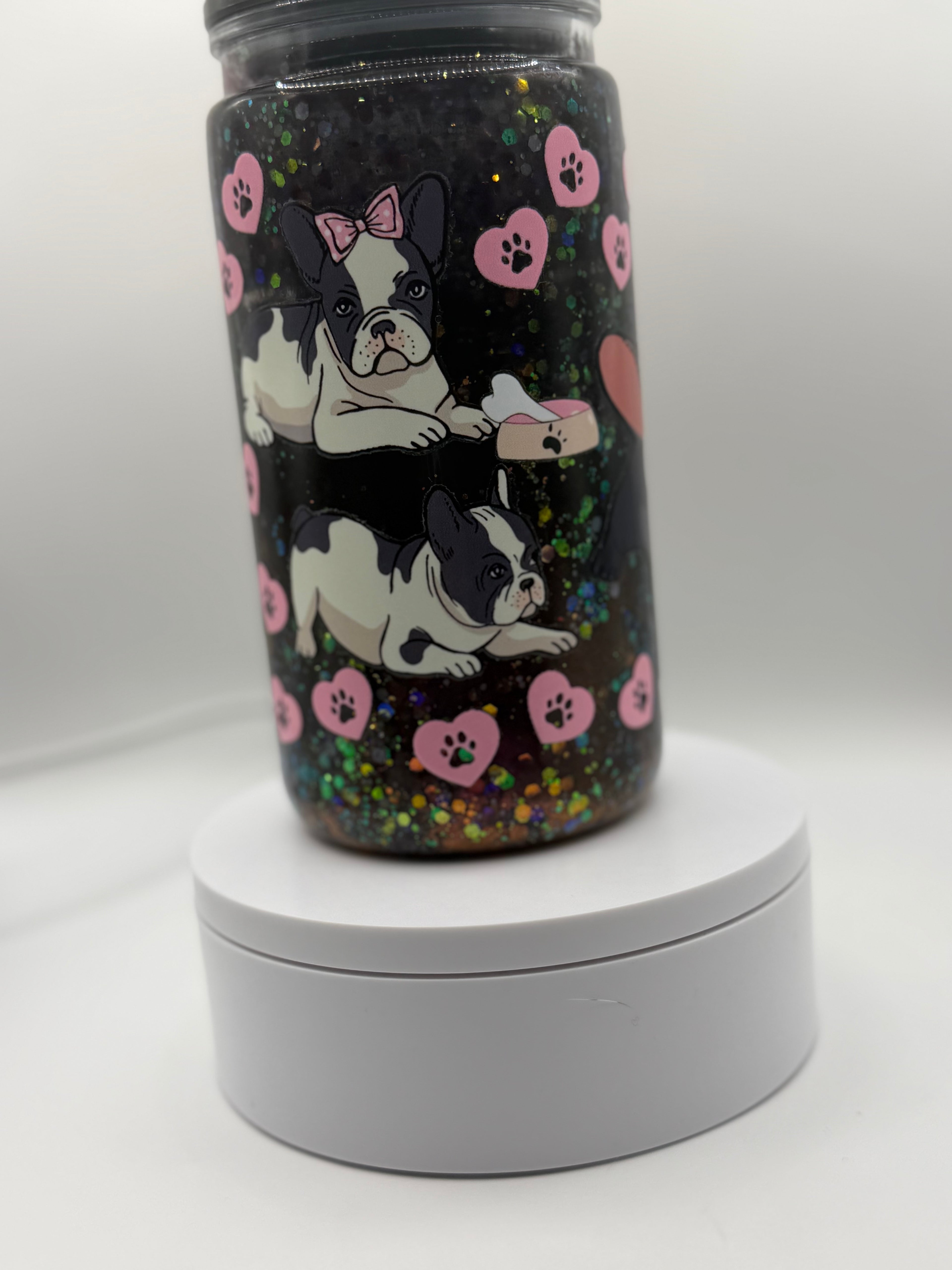 16 oz Frenchie Dog snow globe cup