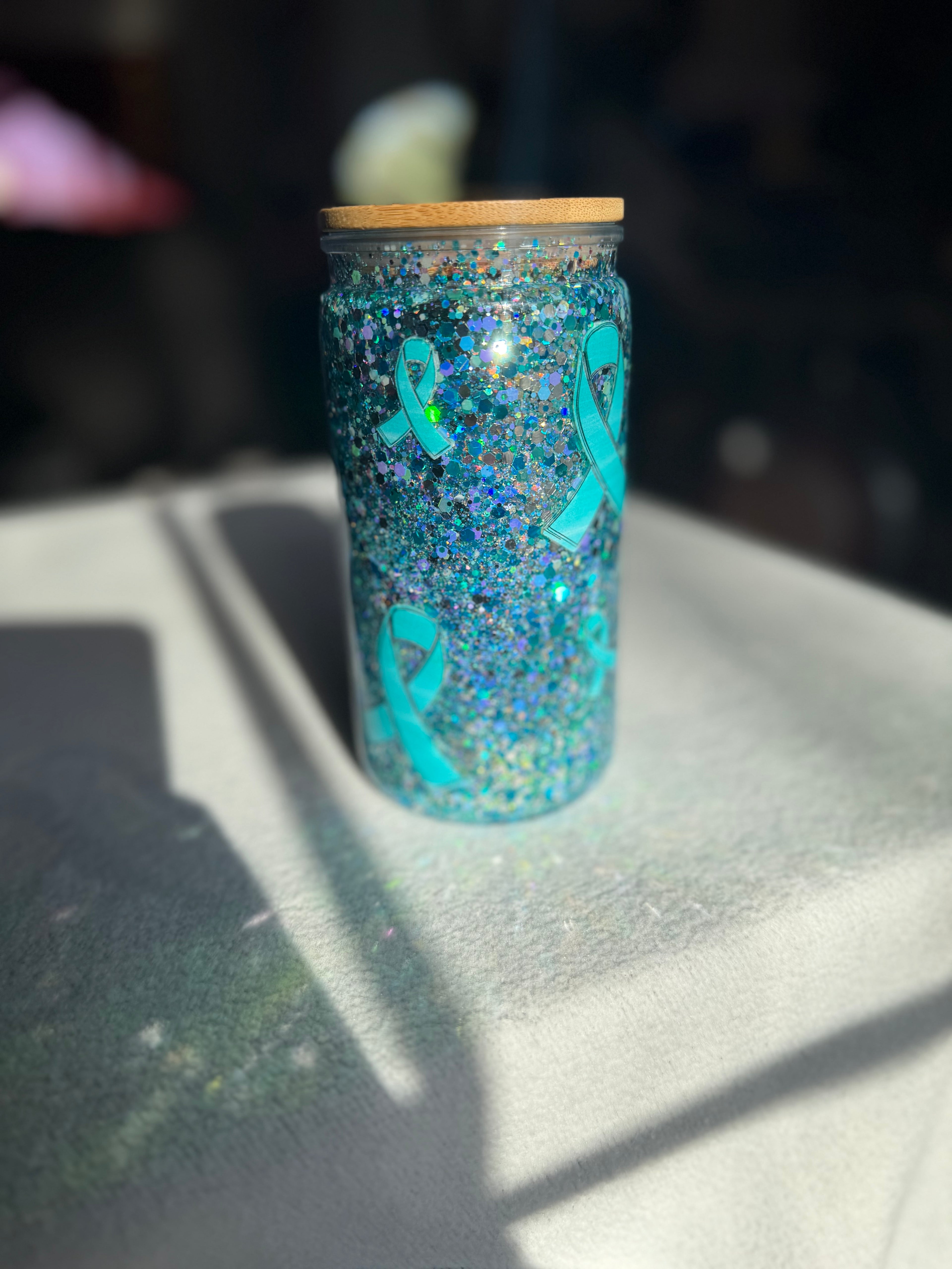 16 oz Ovarian Cancer ribbon tumbler