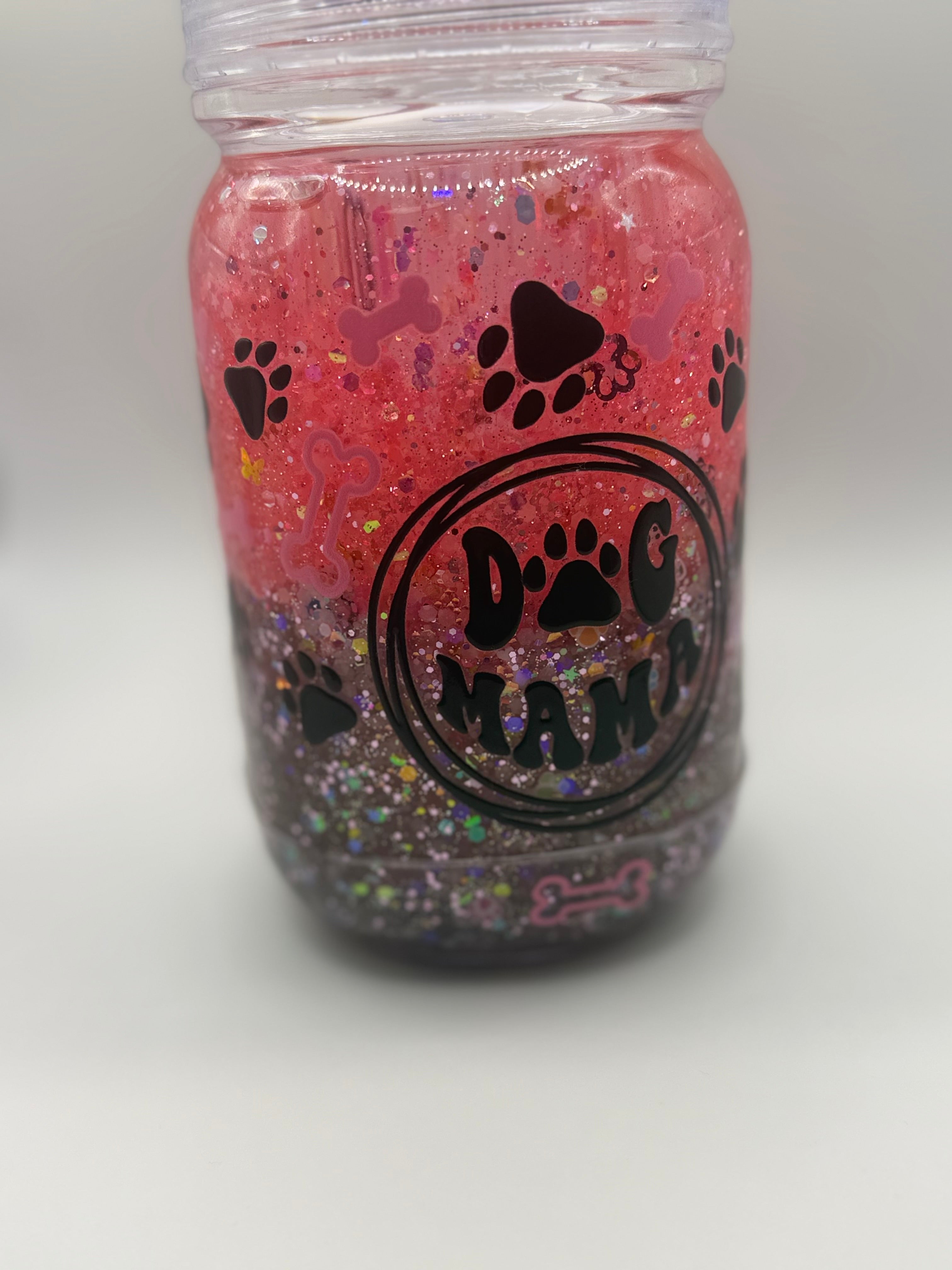 20 oz Dog Mama mason jar snow globe cup