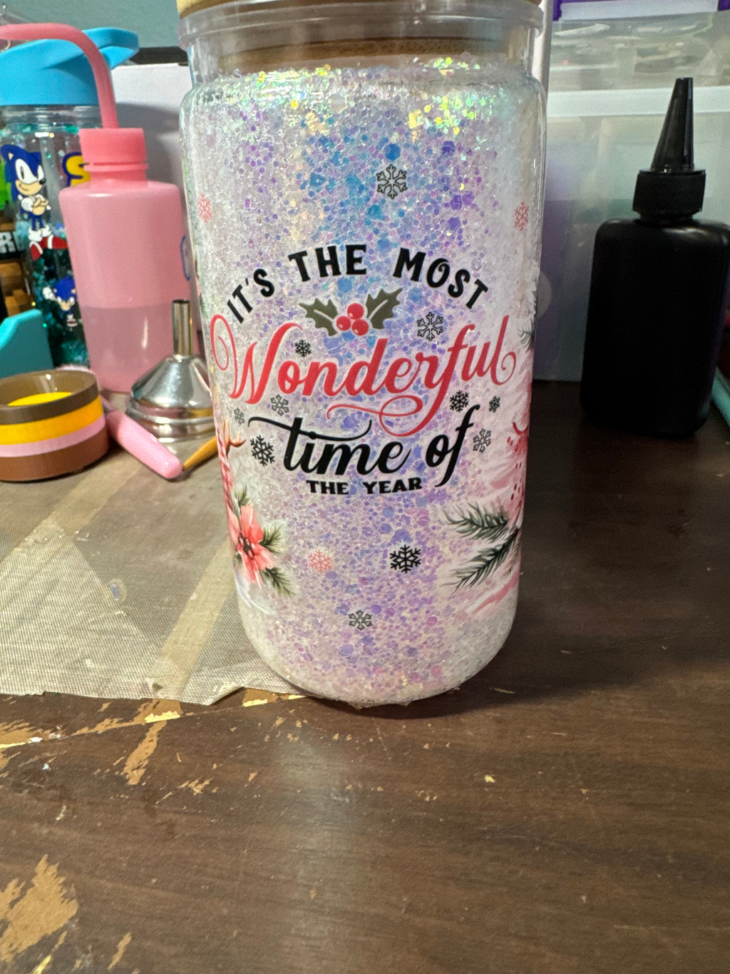 16 oz Dry Glitter snow globe cup