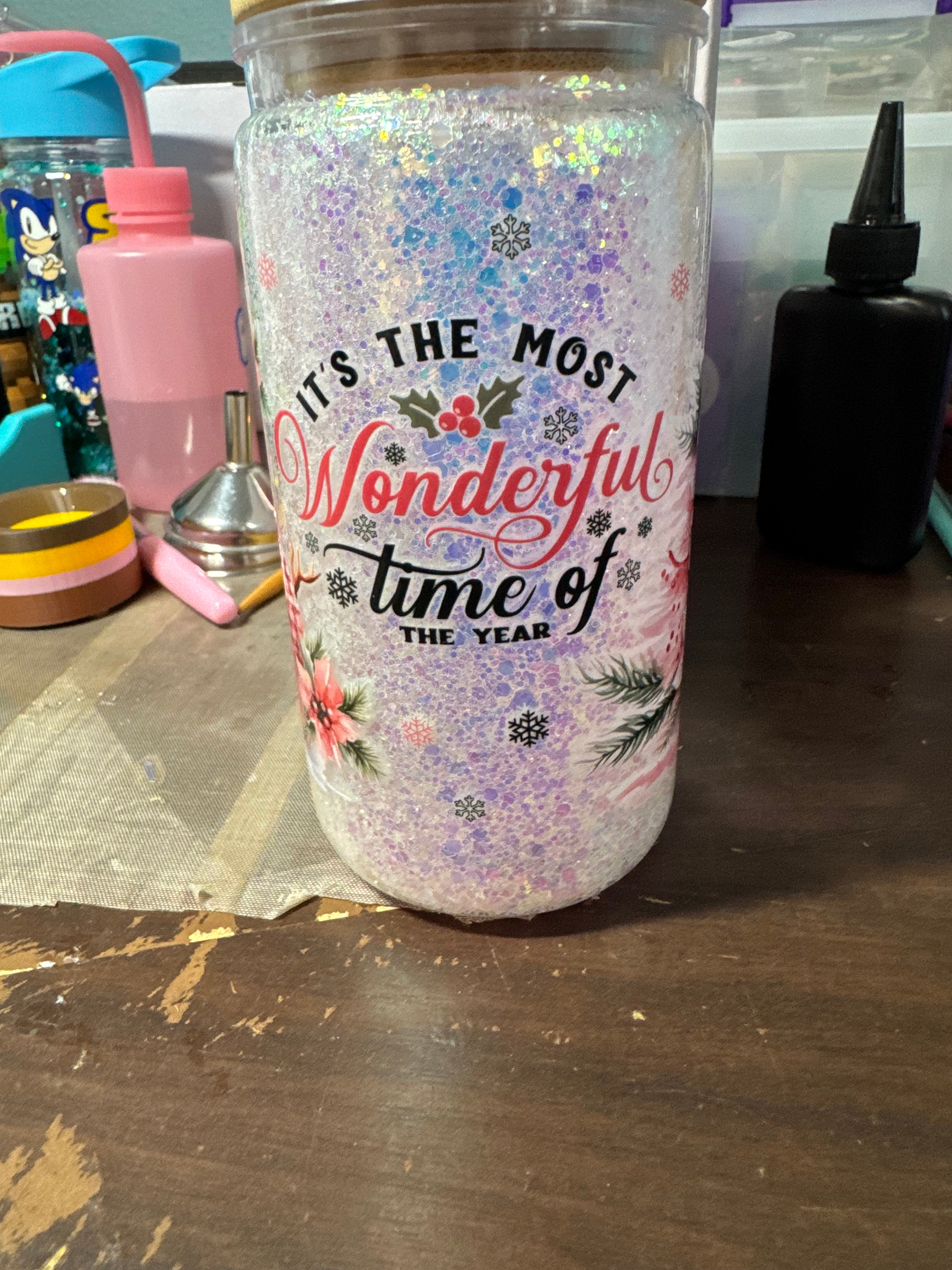 16 oz Dry Glitter snow globe cup