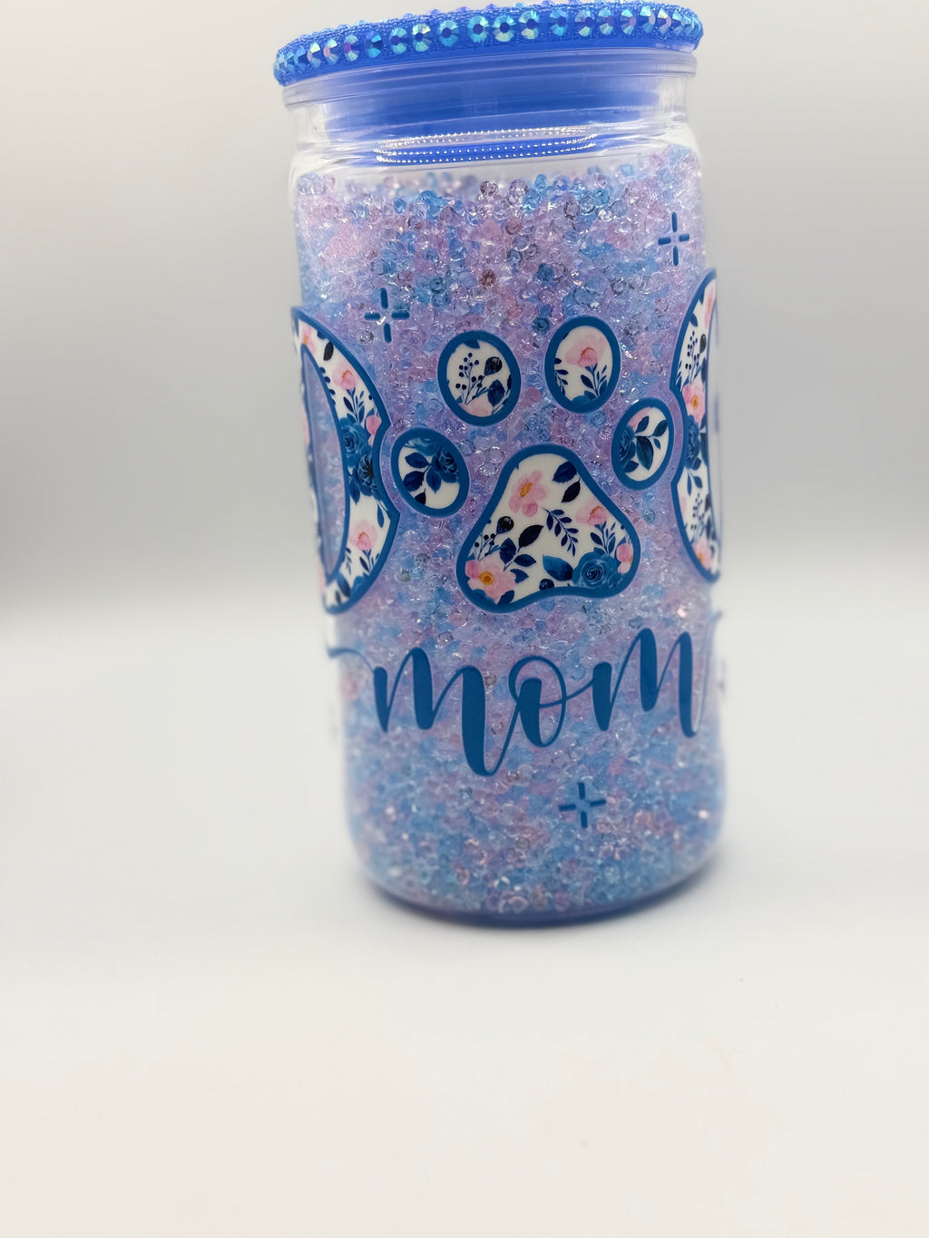 16 oz Dog Mom rhinestone snow globe cup