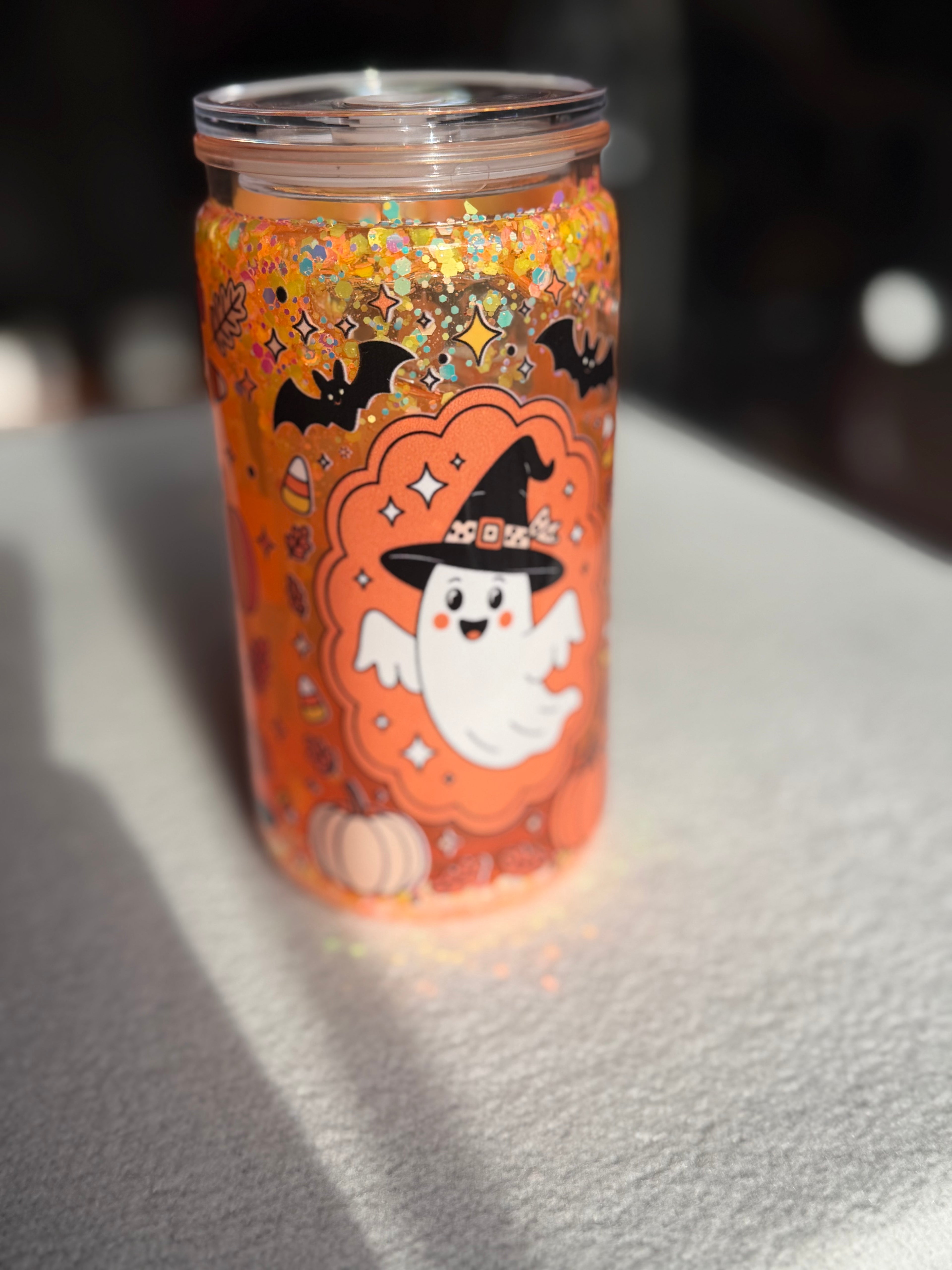 16 oz cute ghost snow globe cup