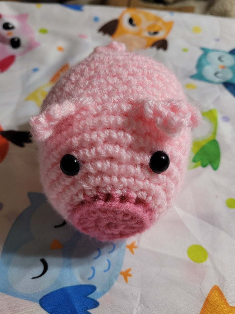 Crocheted Pink Pig with pink snout