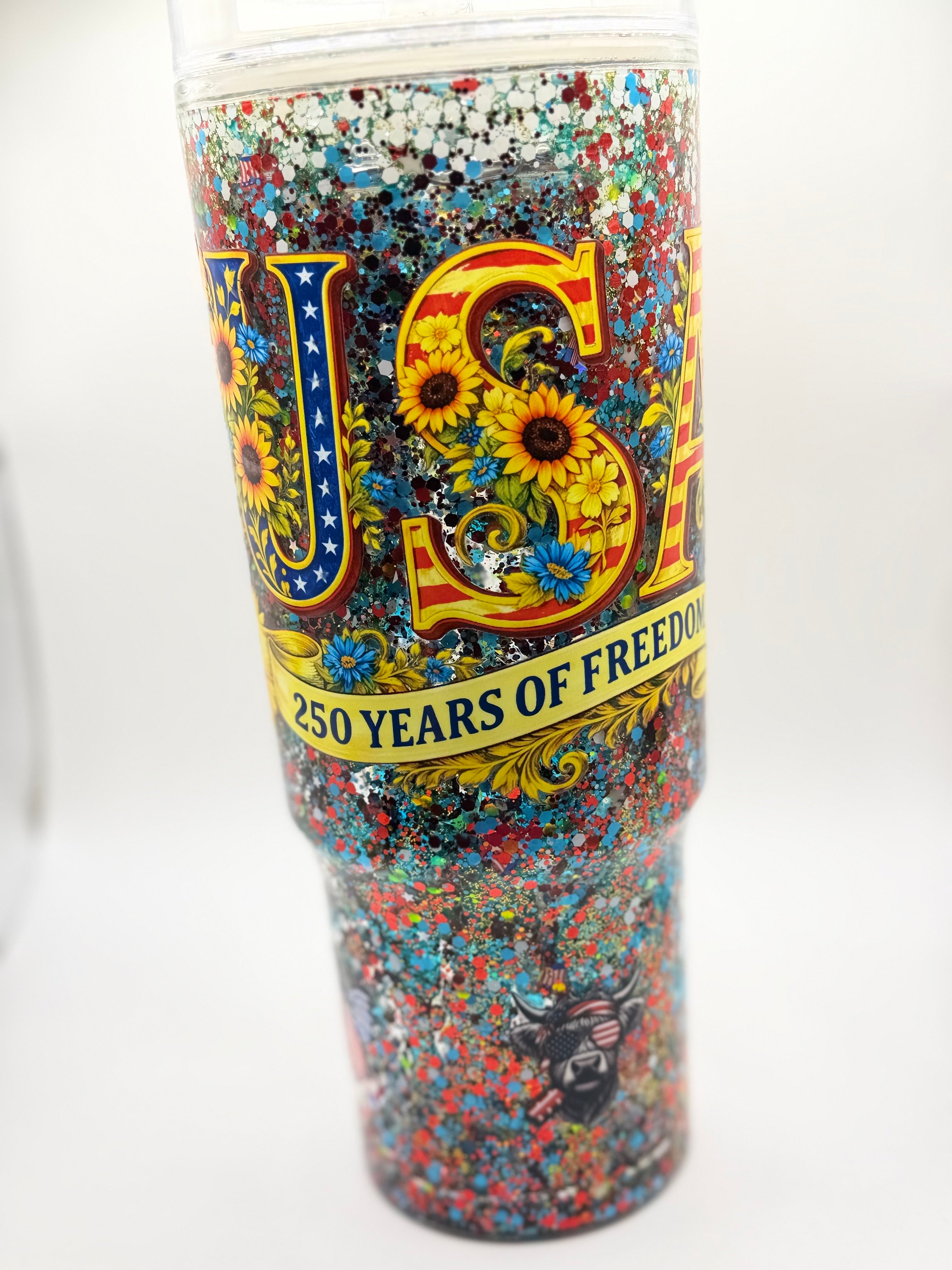 40 oz USA 250 years of Freedom snow globe cup