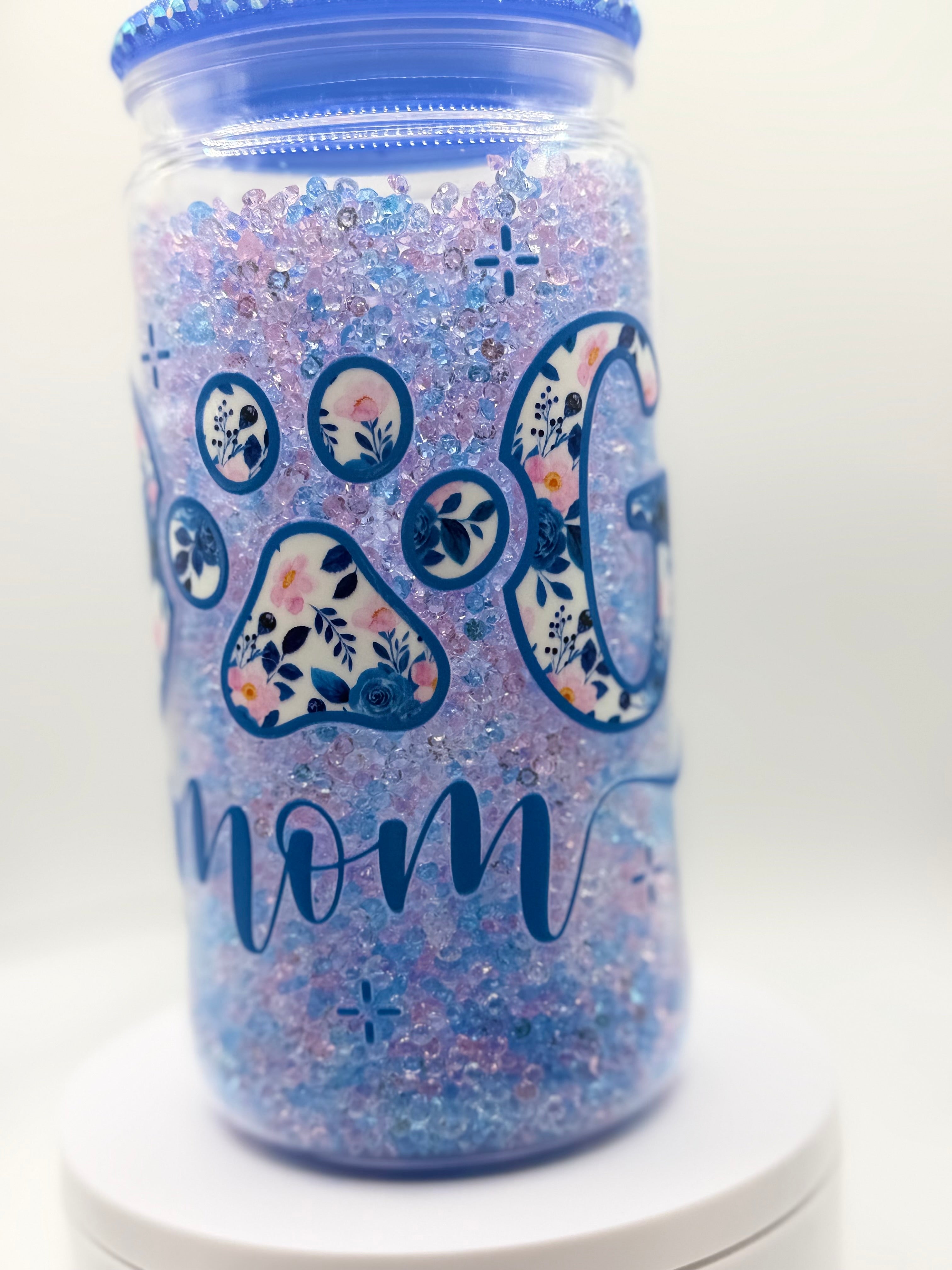 16 oz Dog Mom rhinestone snow globe cup