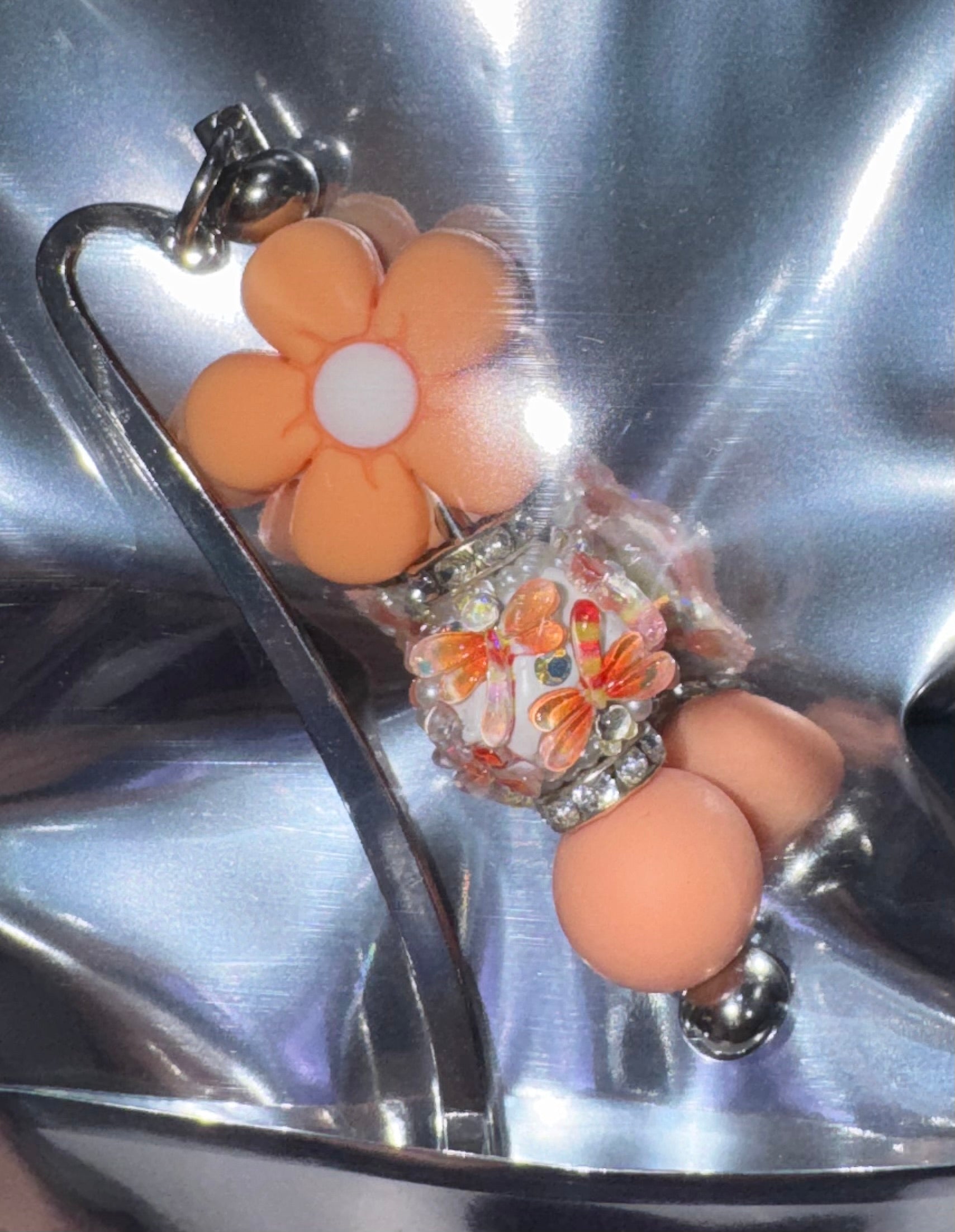 Peach flower beaded bookmark