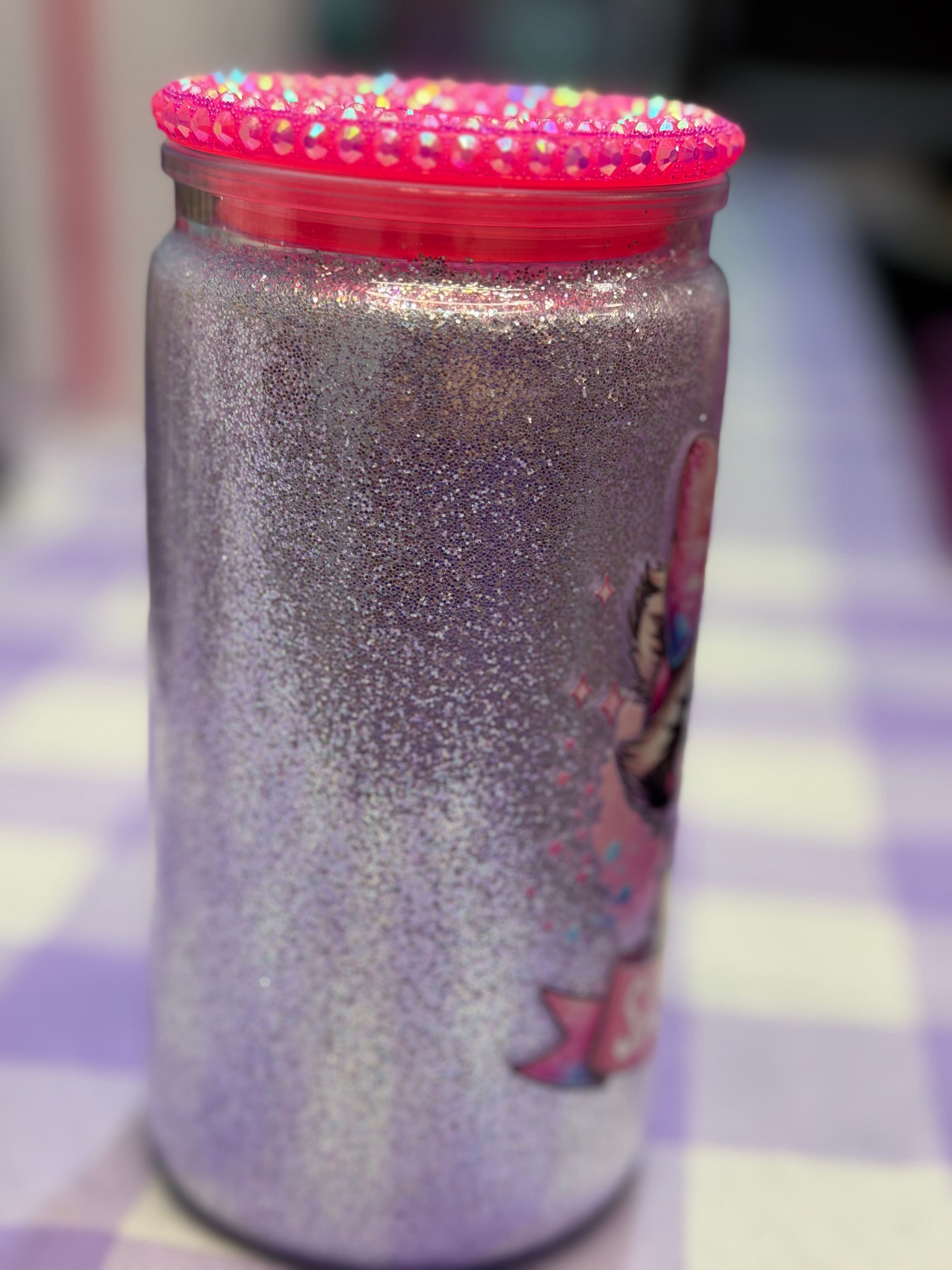 16 oz dry glitter tumbler Sasshole with beaded lid and straw topper
