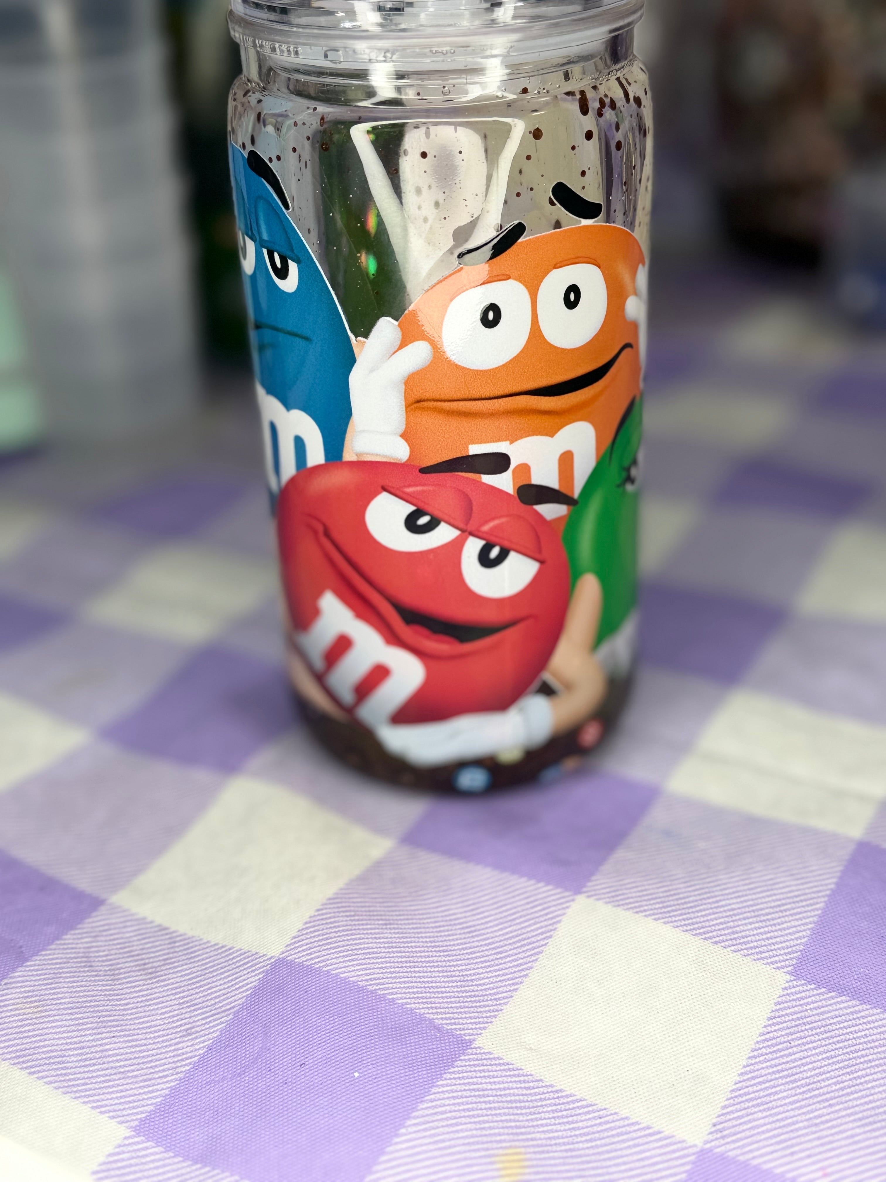 16 oz M & M lava cup with straw topper