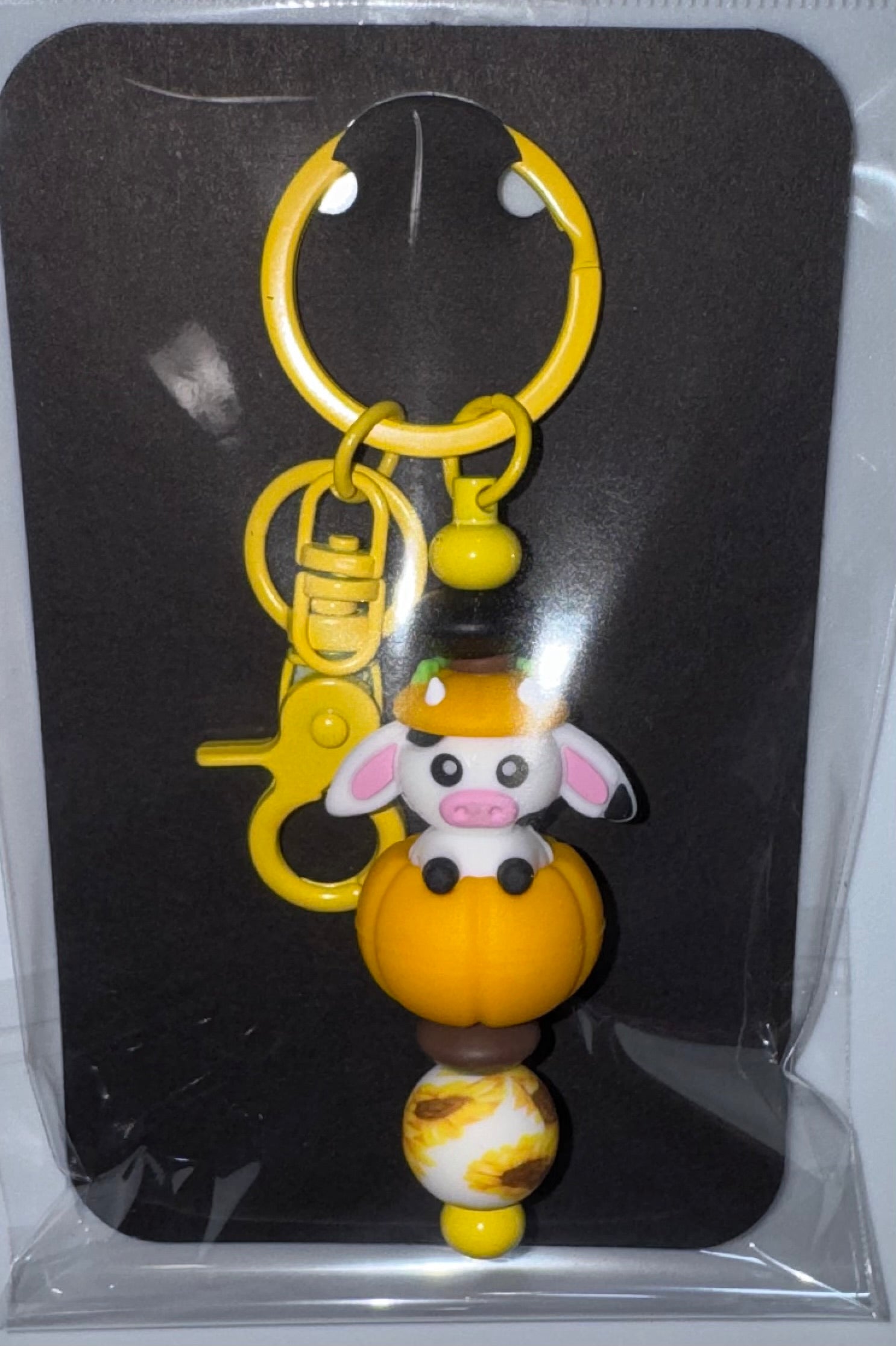 Pumpkin cow beaded keychain