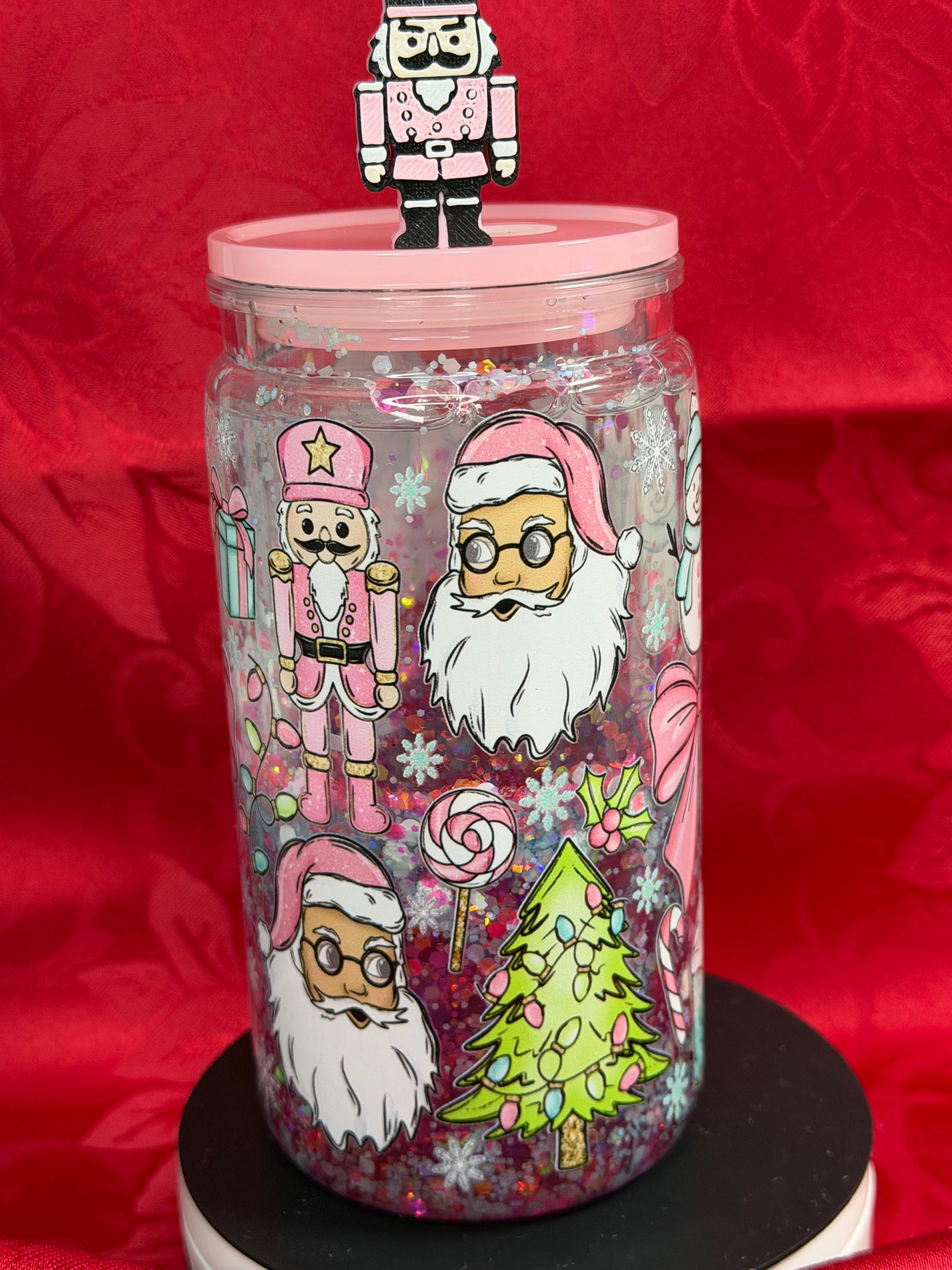 16 oz Santa and snowman with straw topper cup