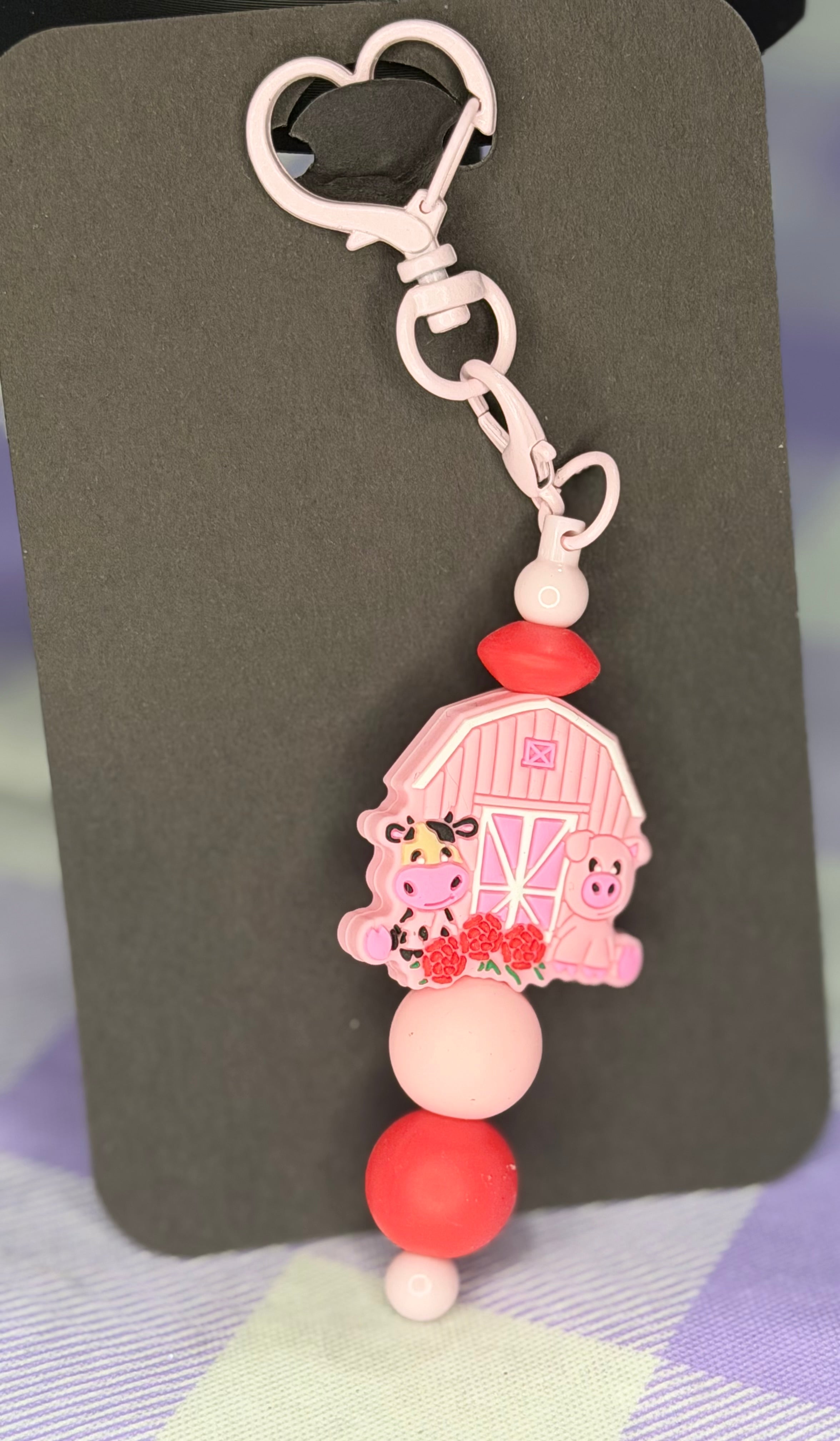 Pink Barn beaded key chain