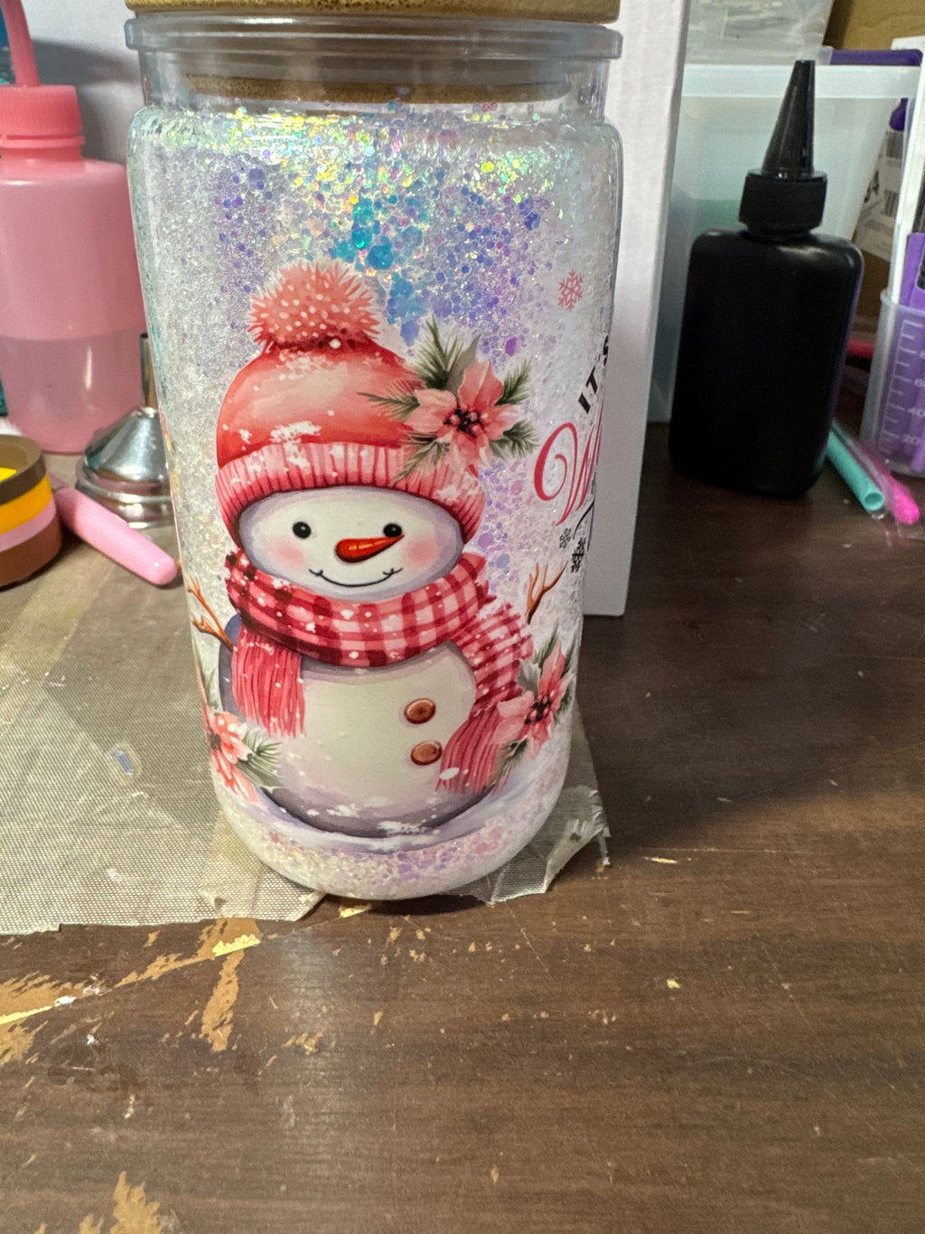 16 oz Dry Glitter snow globe cup