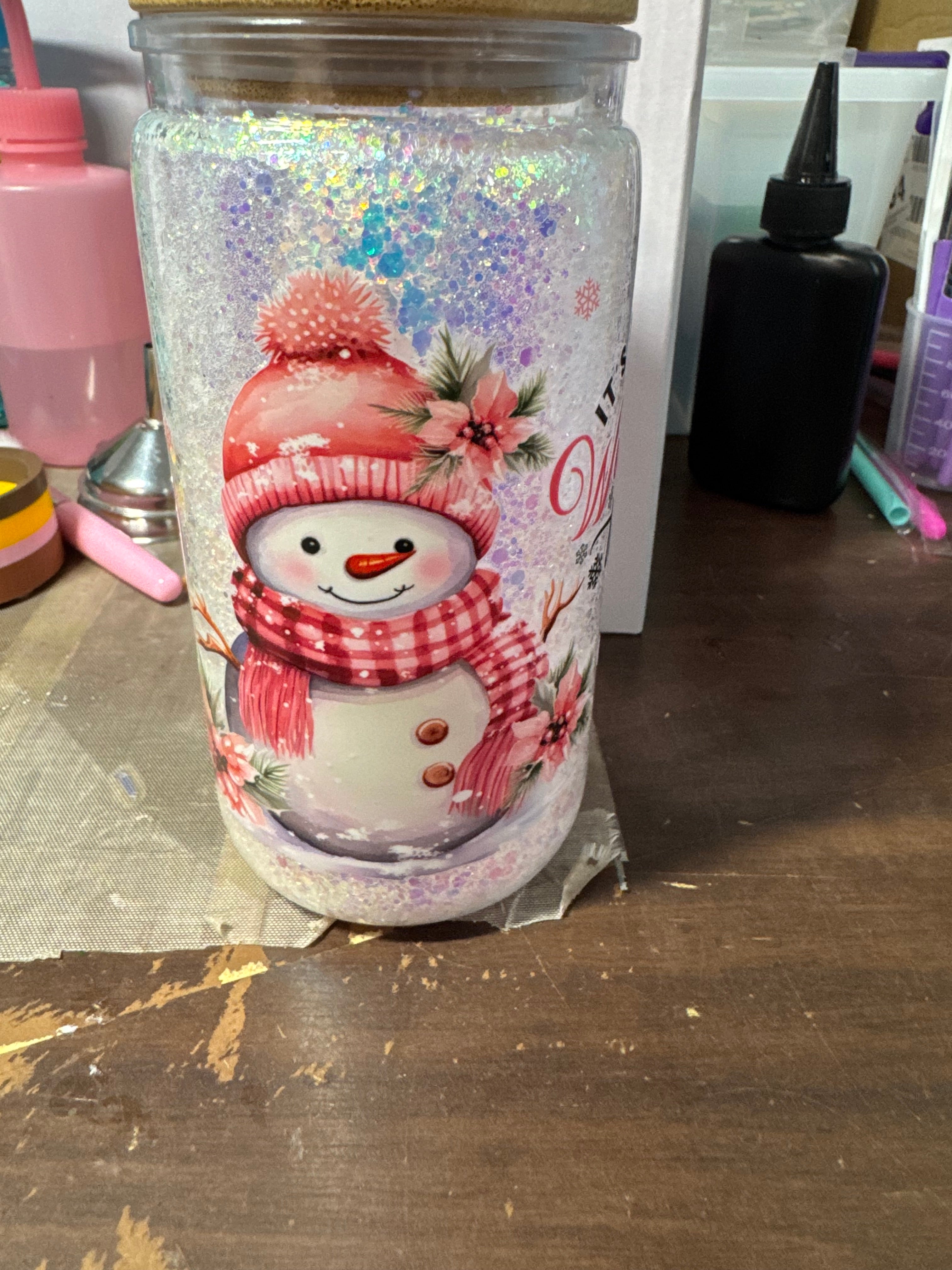 16 oz Dry Glitter snow globe cup