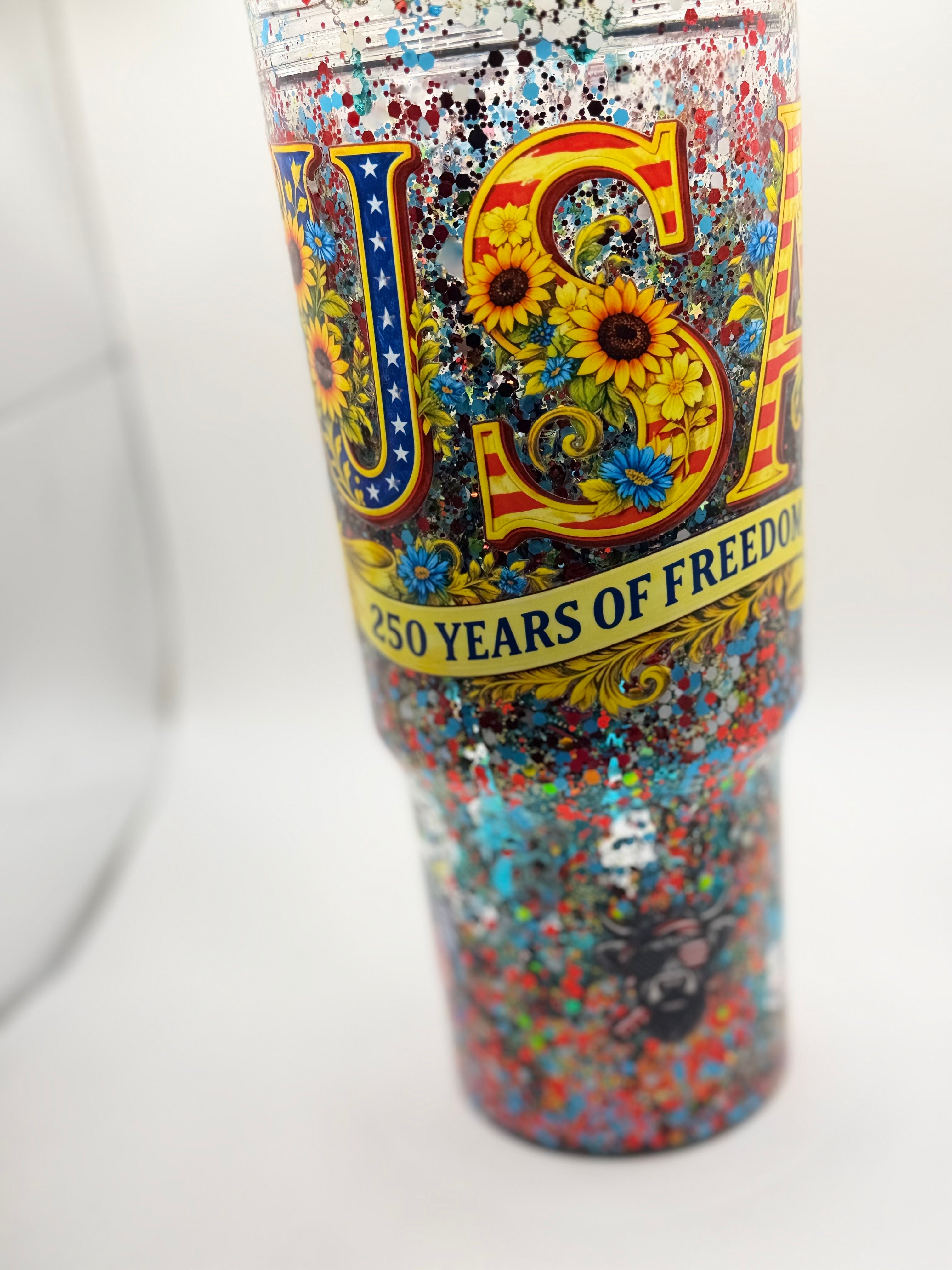 40 oz USA 250 years of Freedom snow globe cup