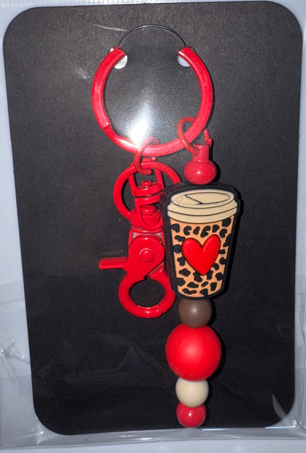 Coffee cup beaded keychain