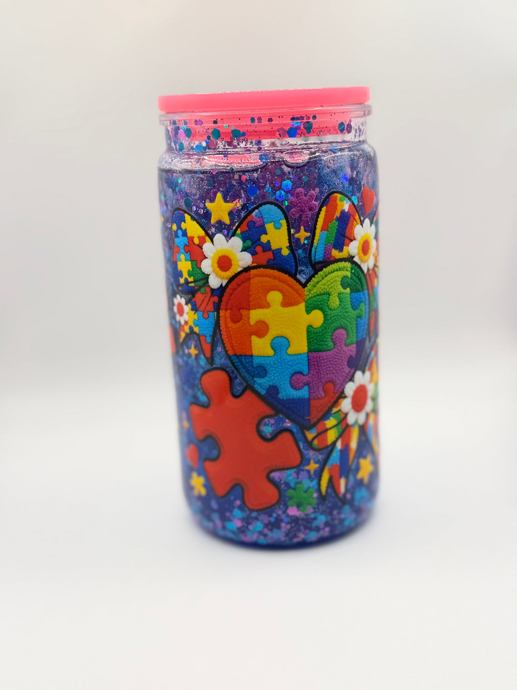16 oz Autism snow globe cup