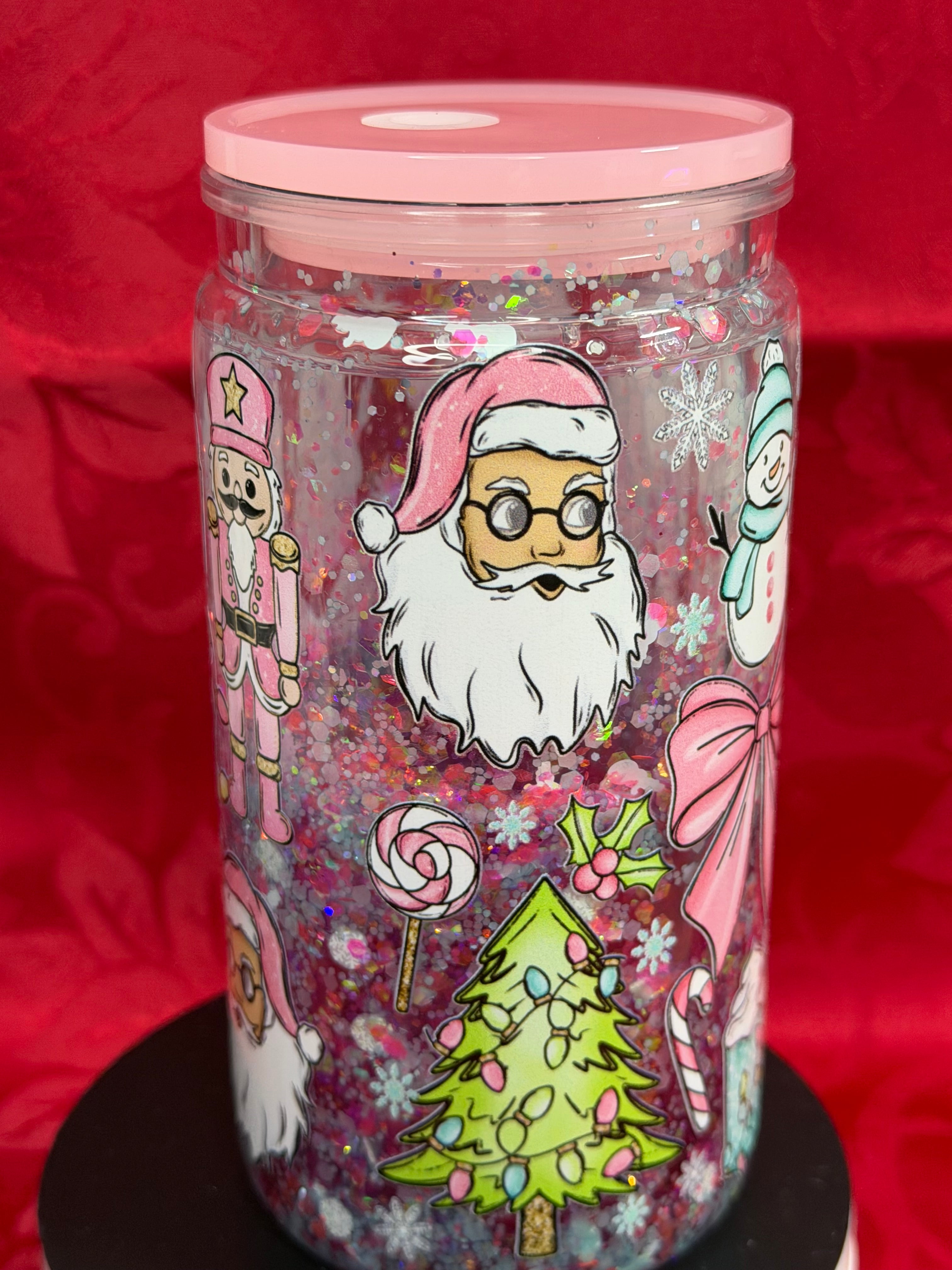 16 oz Santa and snowman with straw topper cup
