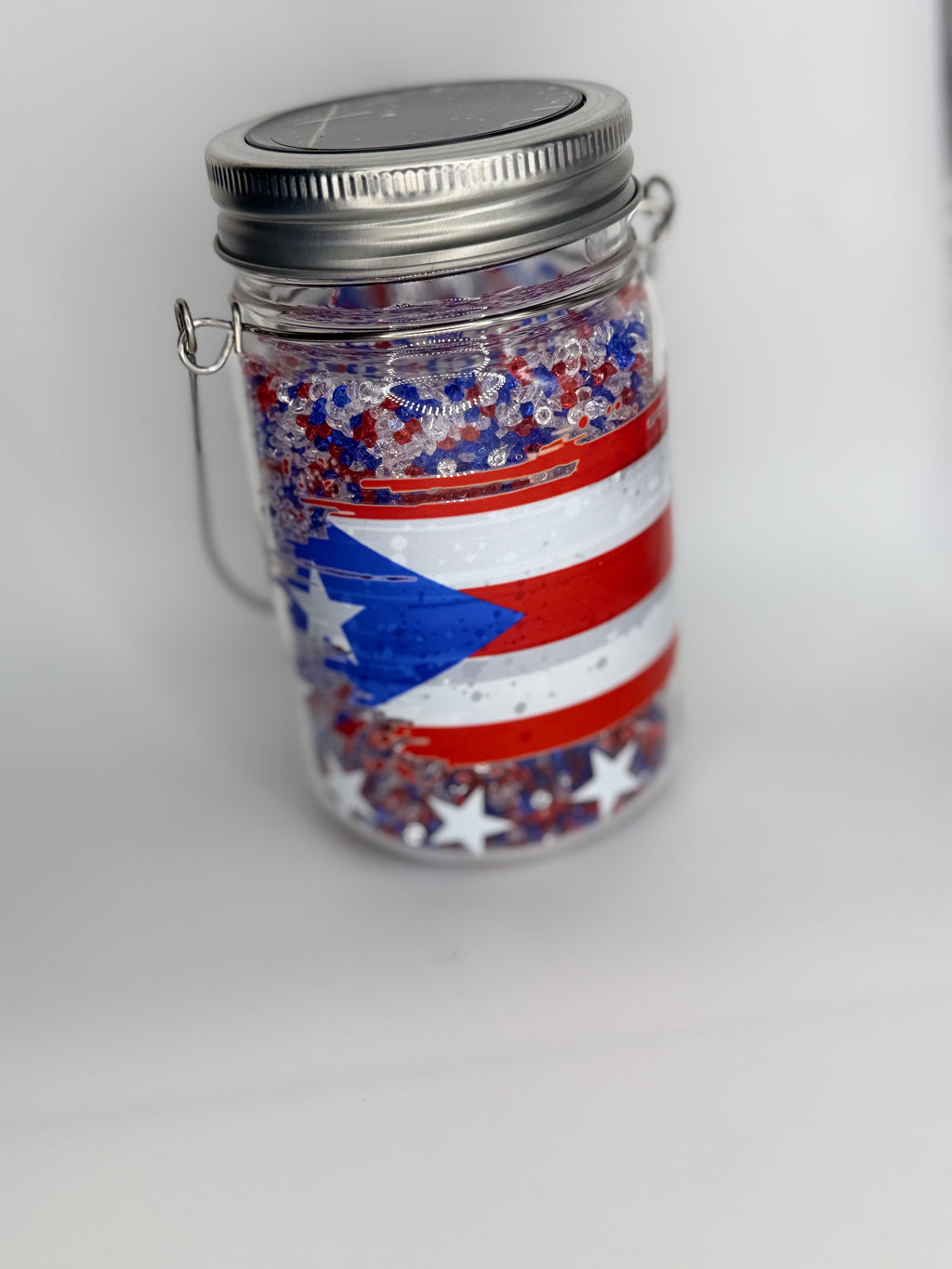 11 oz Puerto Rico Flag glass Snow Globe Solar Light/cup