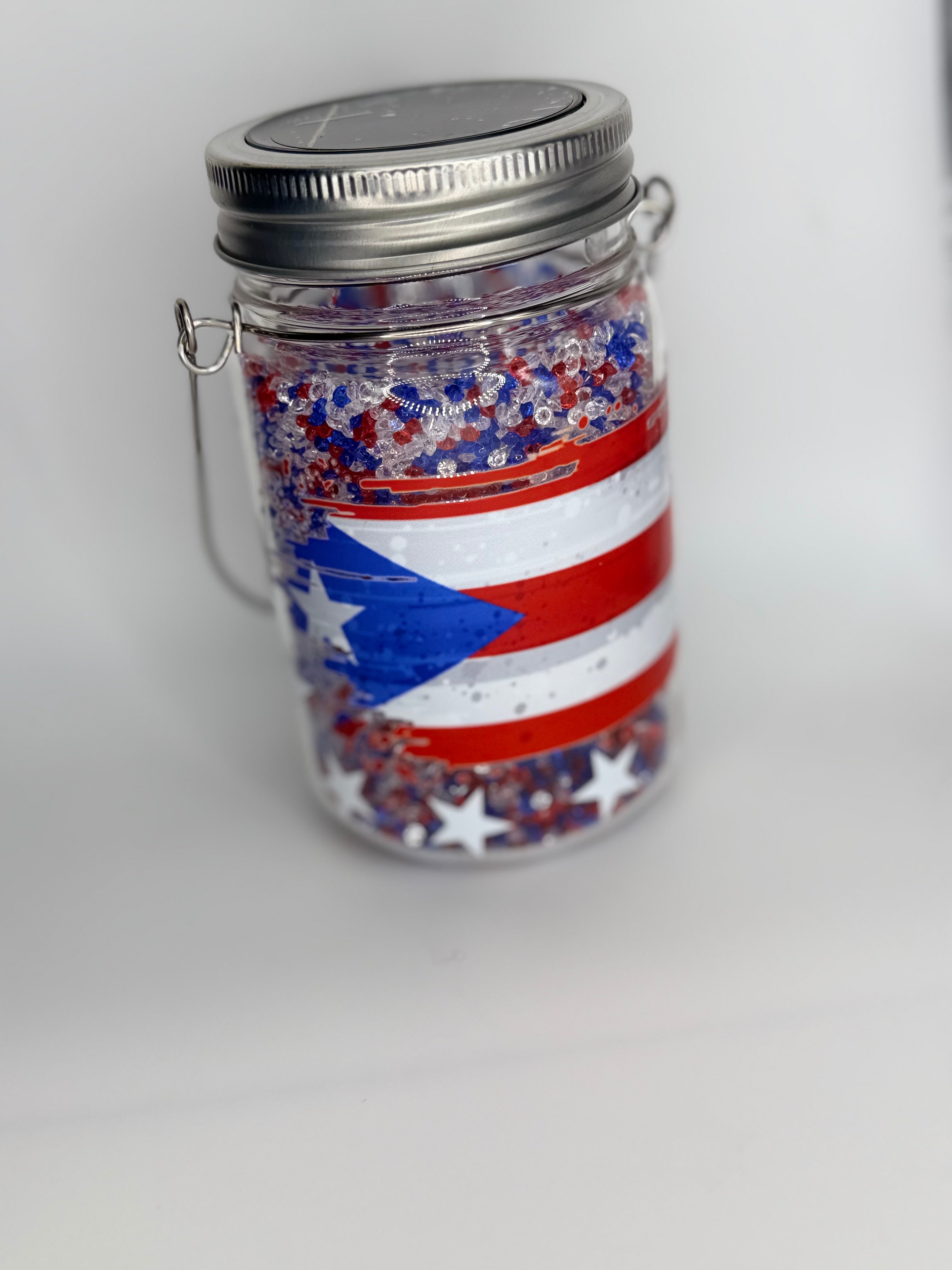 11 oz Puerto Rico Flag glass Snow Globe Solar Light/cup