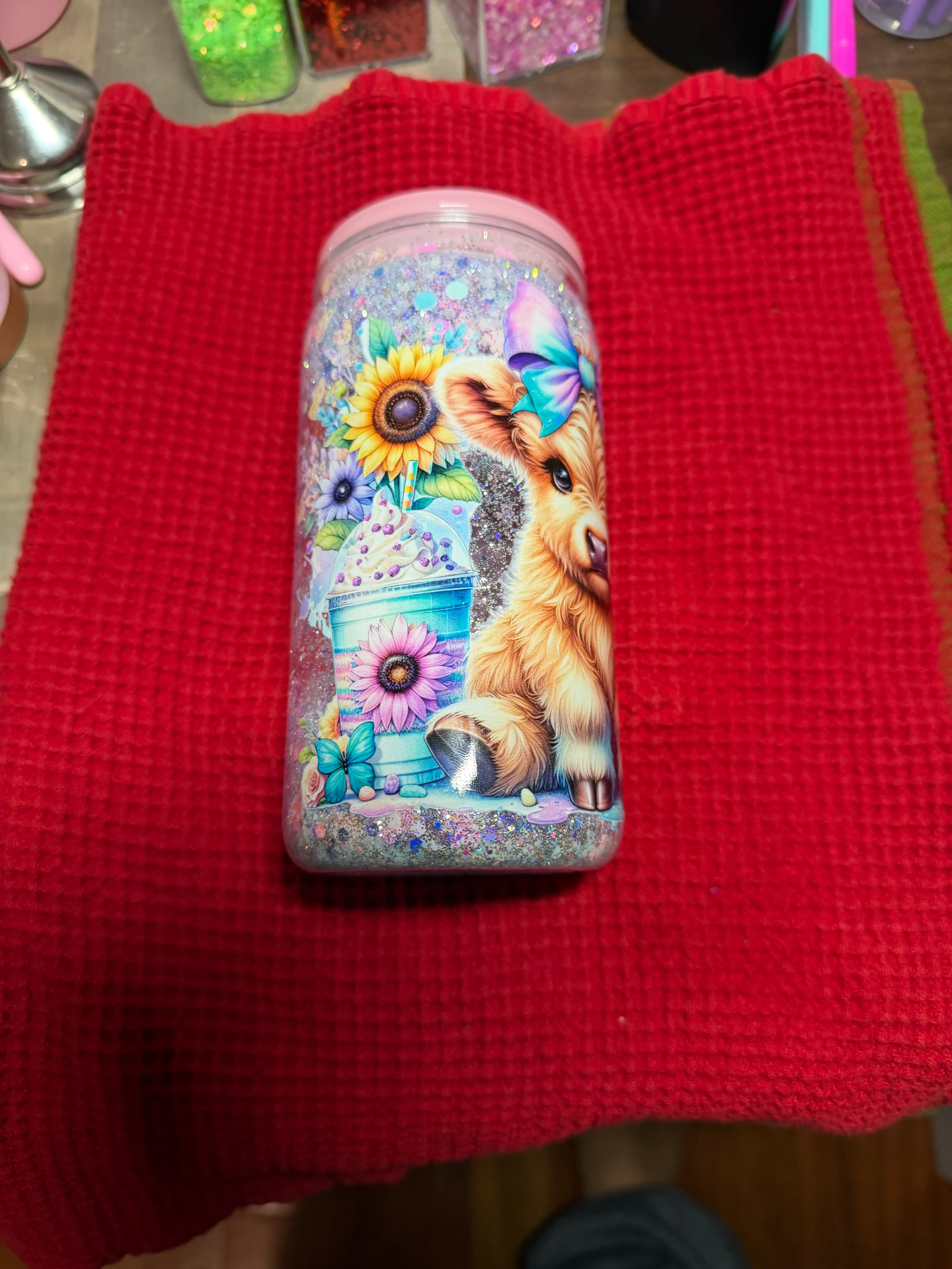 16 oz I drink coffee for your protection Cute Cow that glows in the dark
