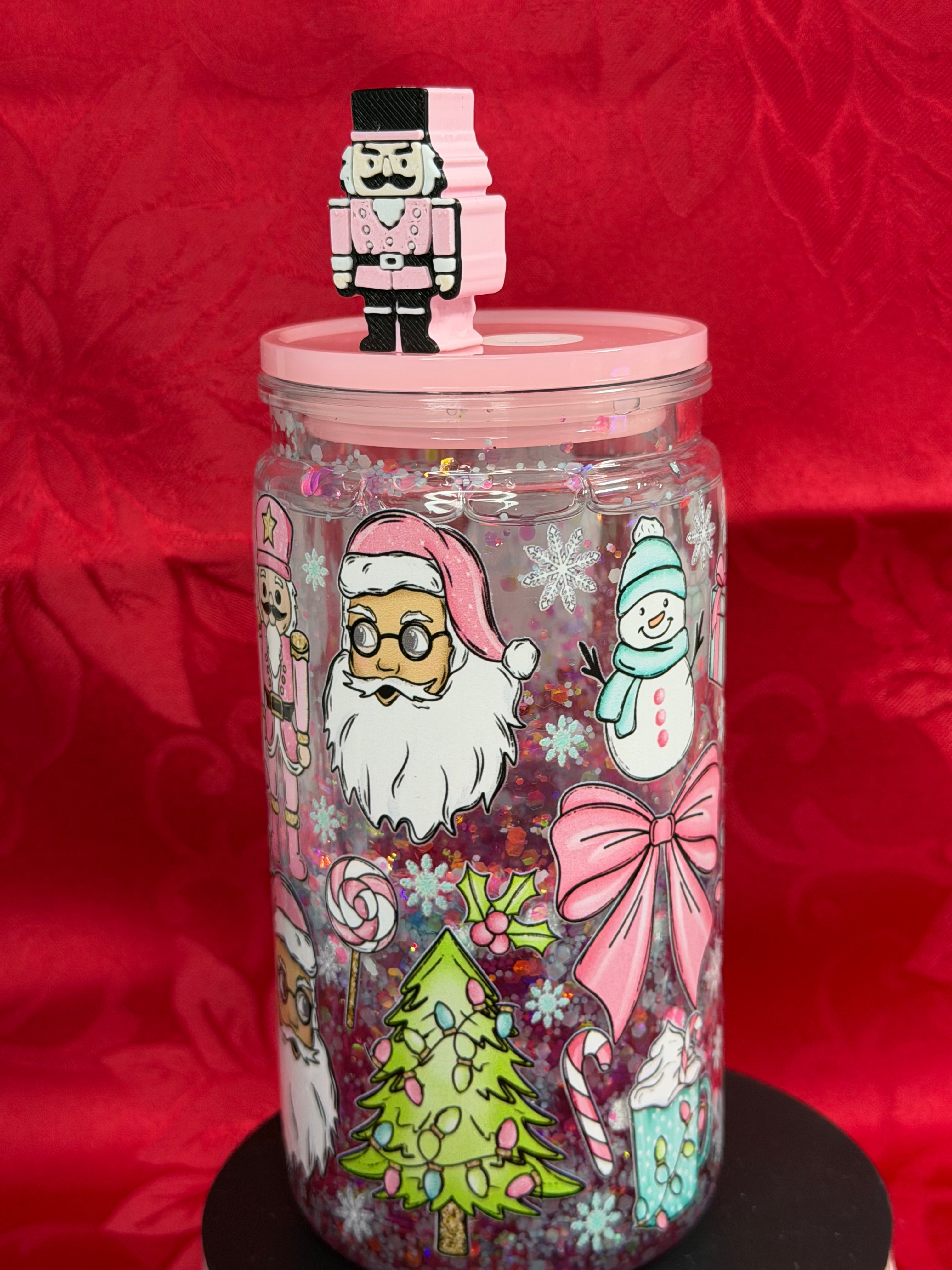 16 oz Santa and snowman with straw topper cup