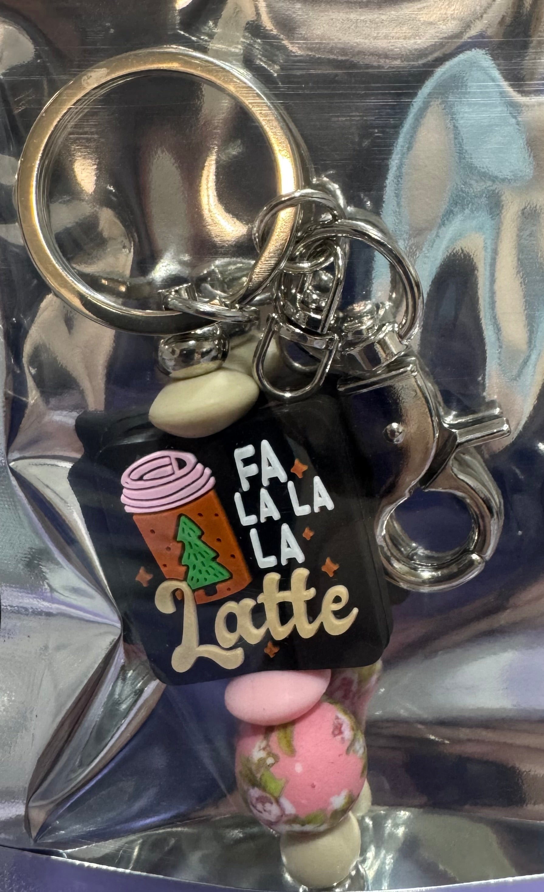 Fa La La La latte beaded keychain