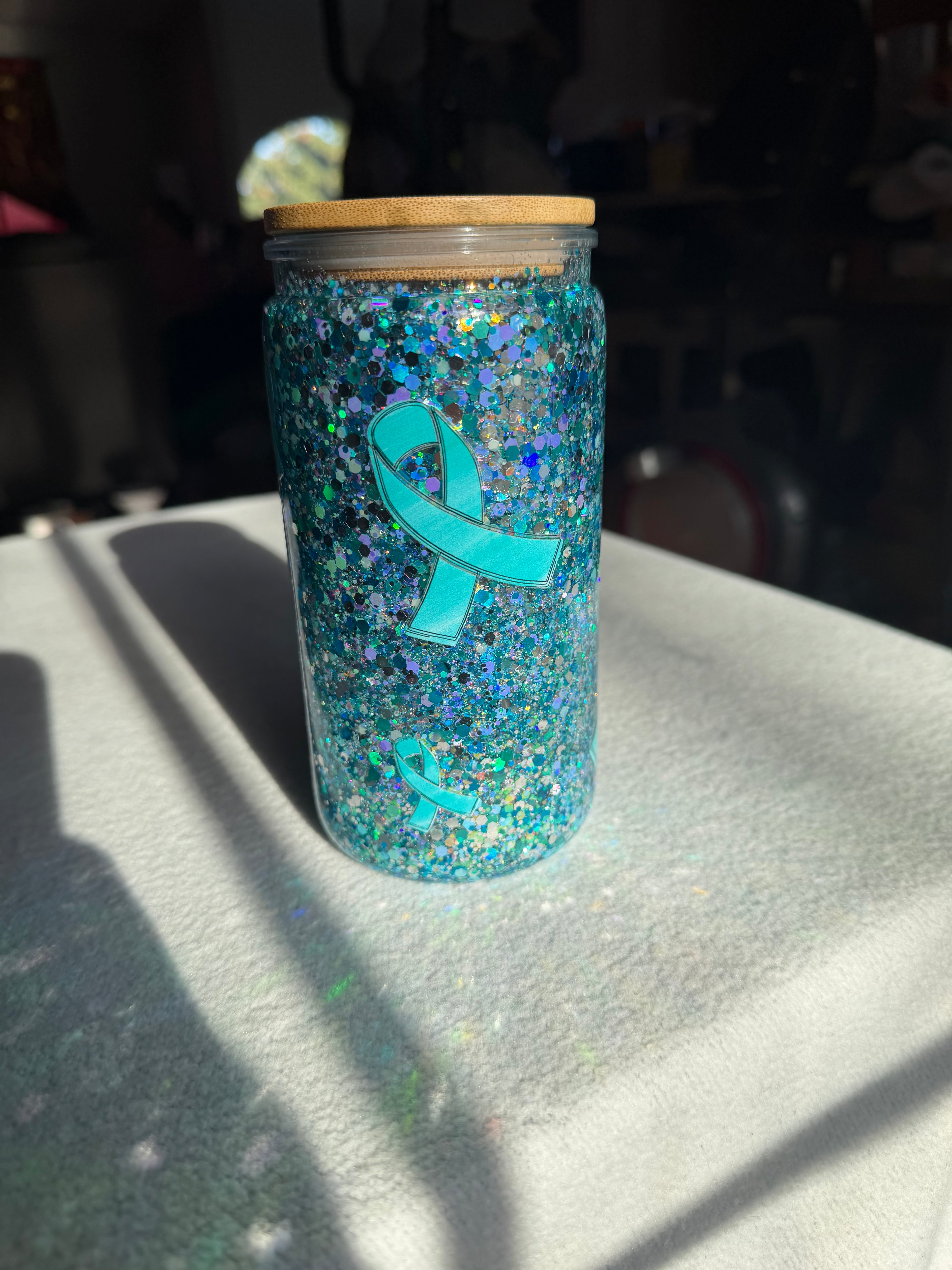 16 oz Ovarian Cancer ribbon tumbler