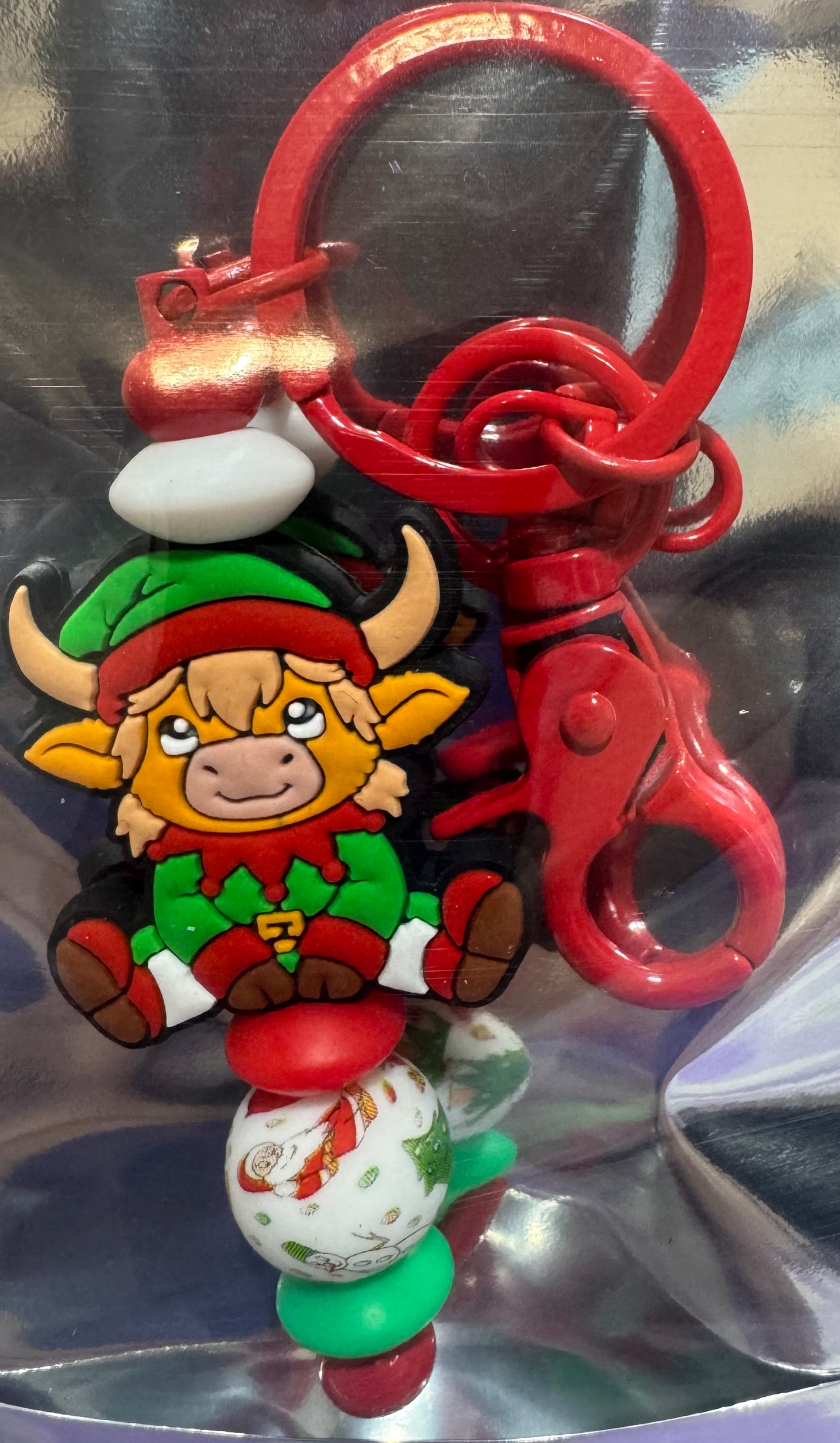 Christmas cow beaded keychain