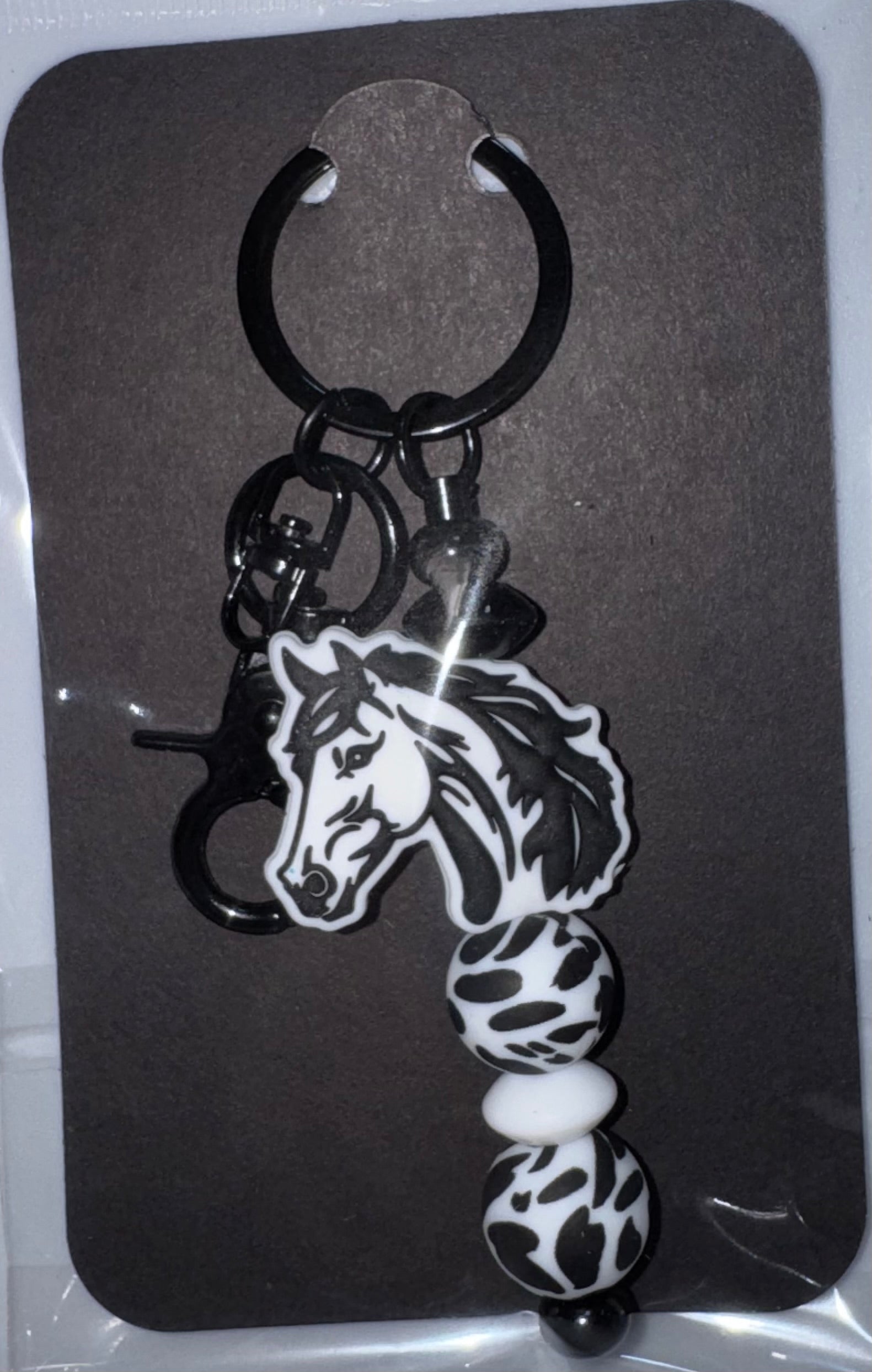 Black & white horse beaded keychain