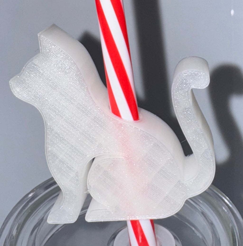 3D Cat Straw Topper White/glow in dark