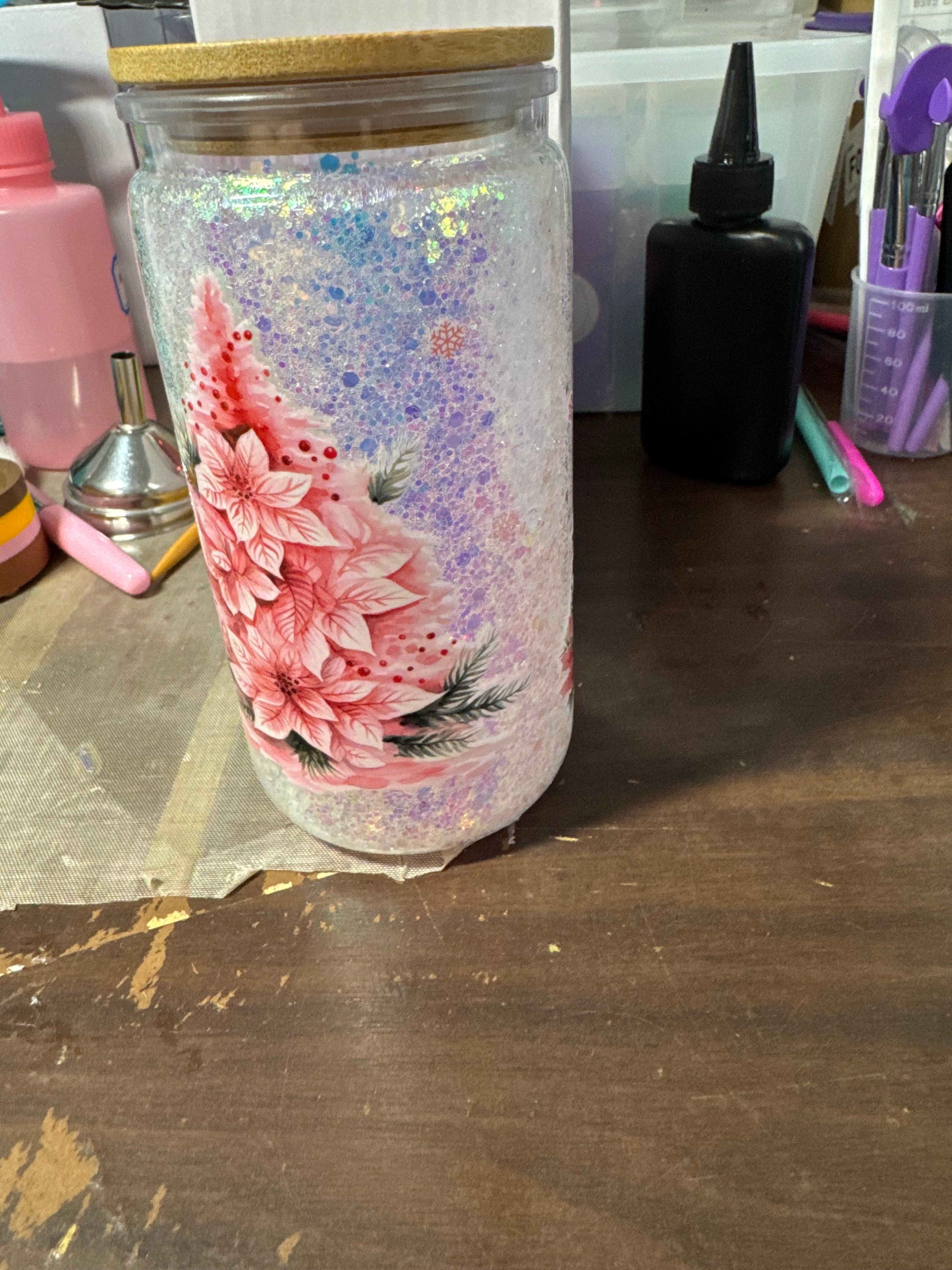 16 oz Dry Glitter snow globe cup