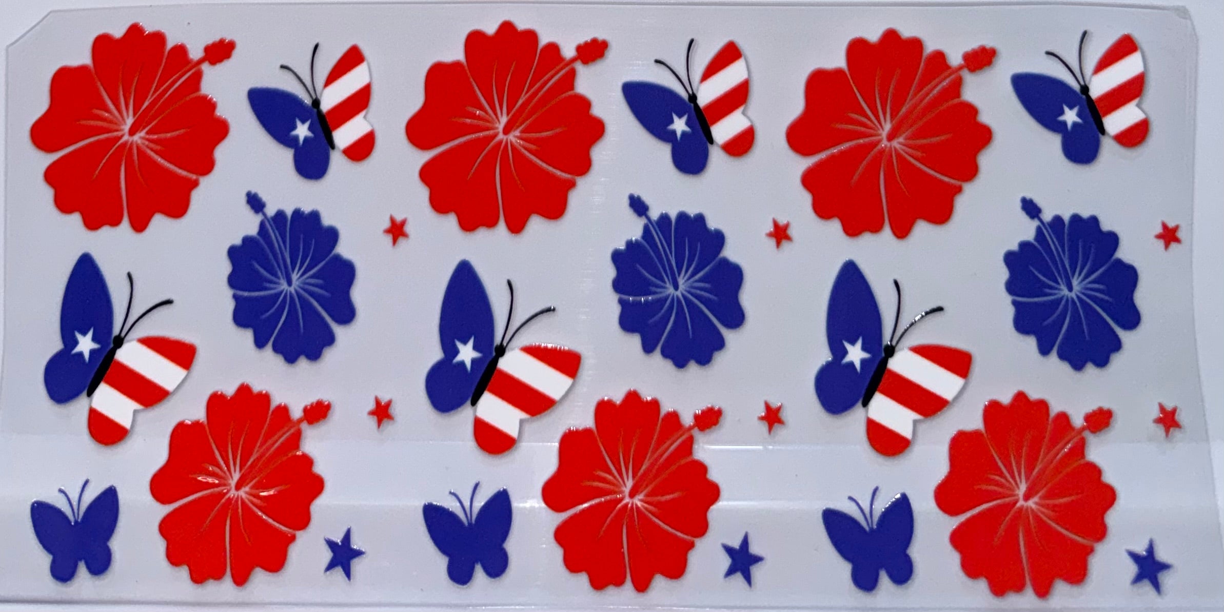 Red White and Blue flowers and butterfly wrap