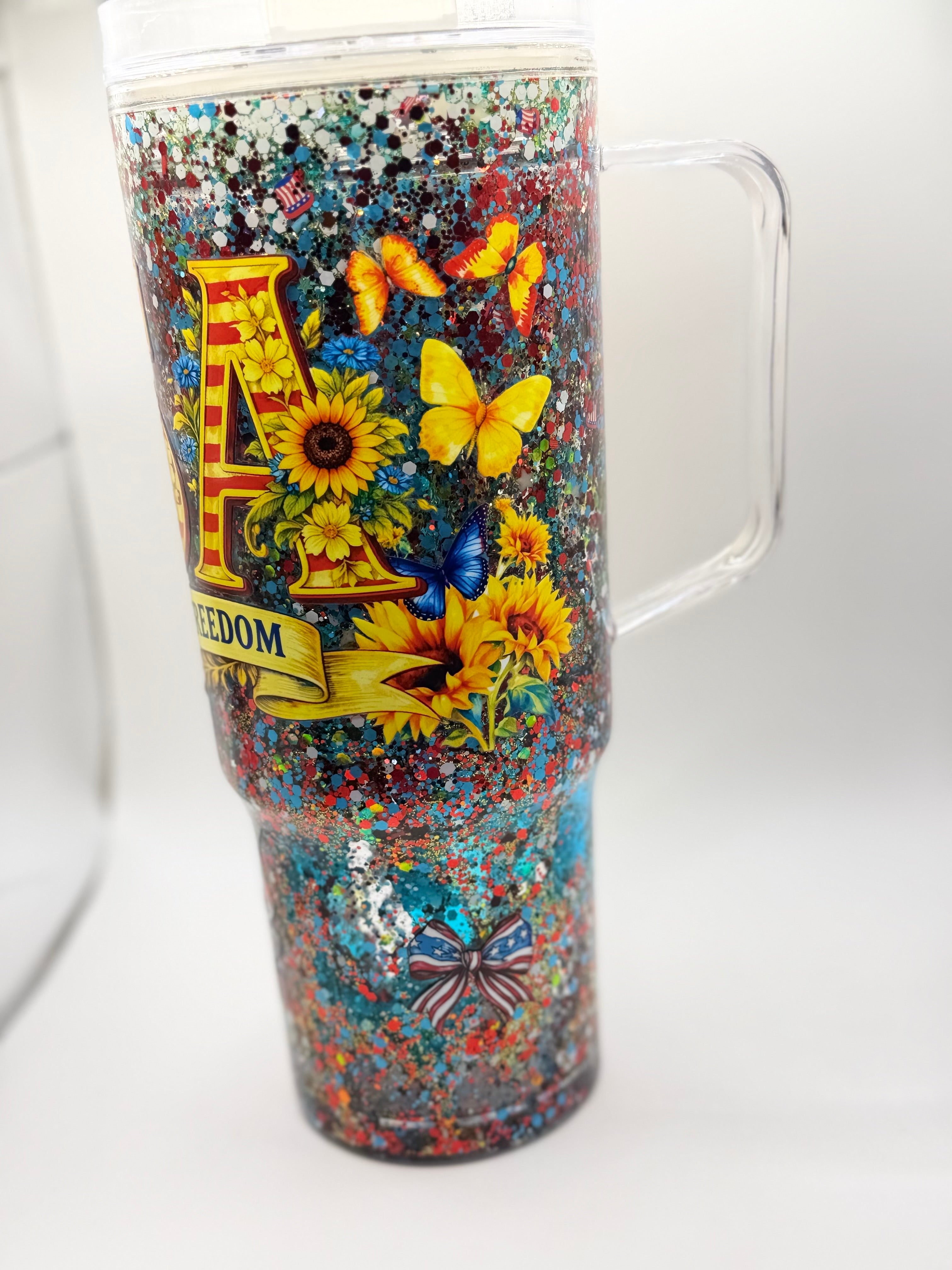 40 oz USA 250 years of Freedom snow globe cup