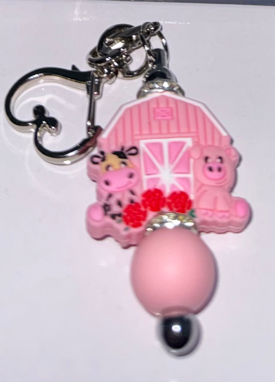 Pink barn beaded key chain