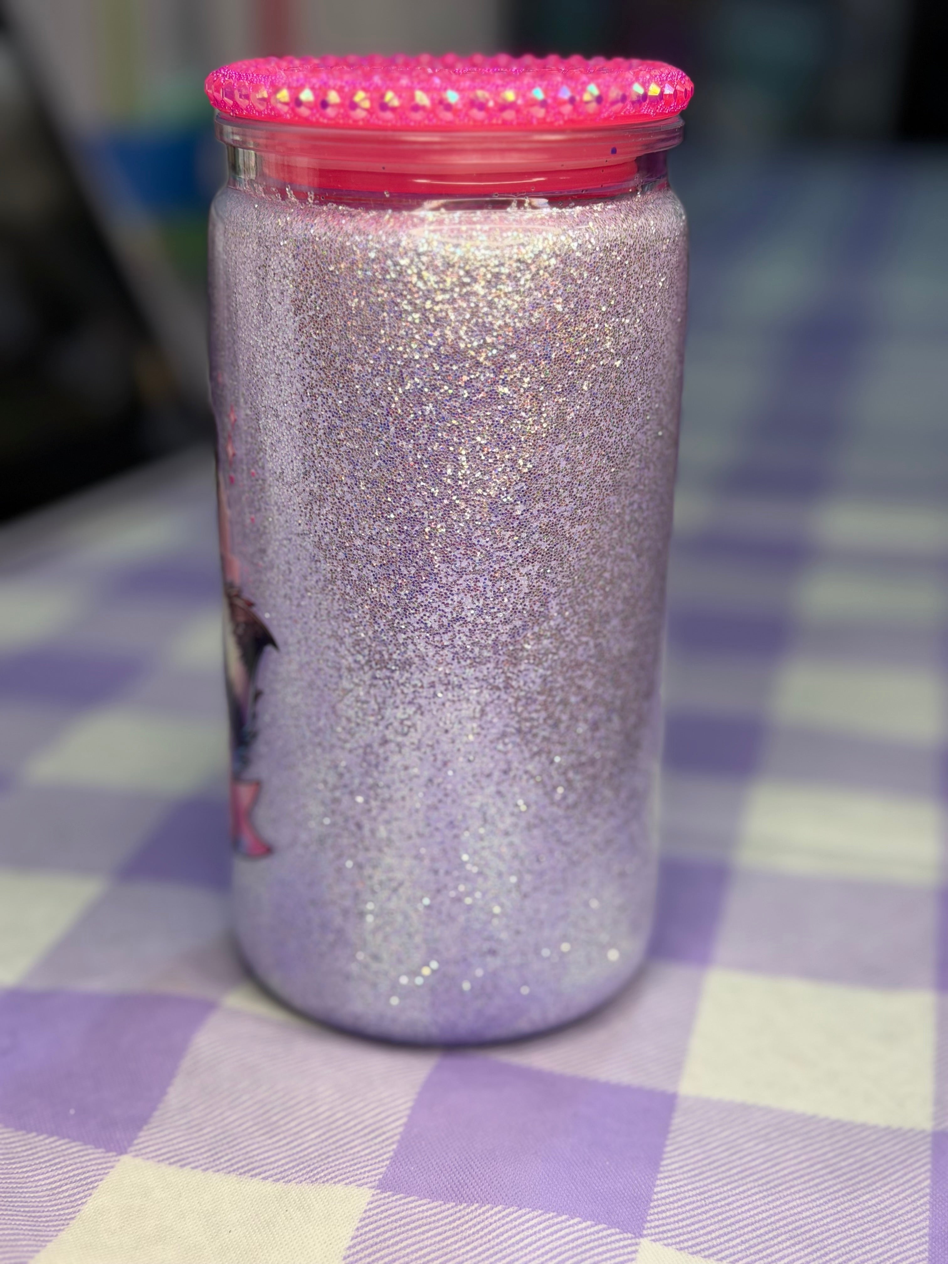 16 oz dry glitter tumbler Sasshole with beaded lid and straw topper