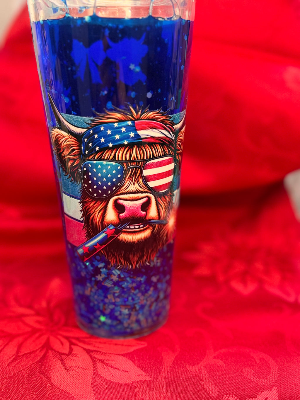 24 oz American flag cow snow globe cup