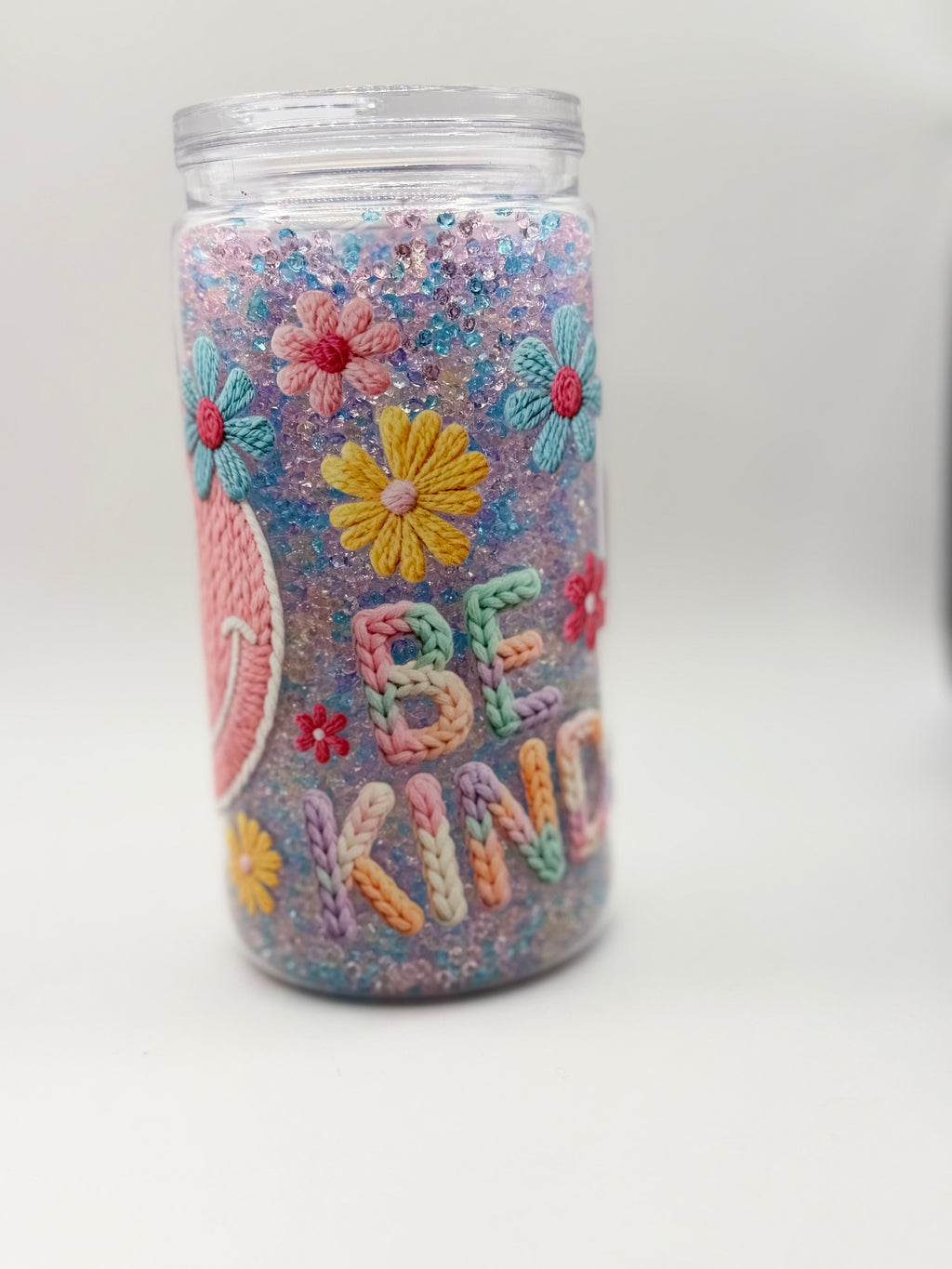 16 oz Be Kind smiley face snow globe cup