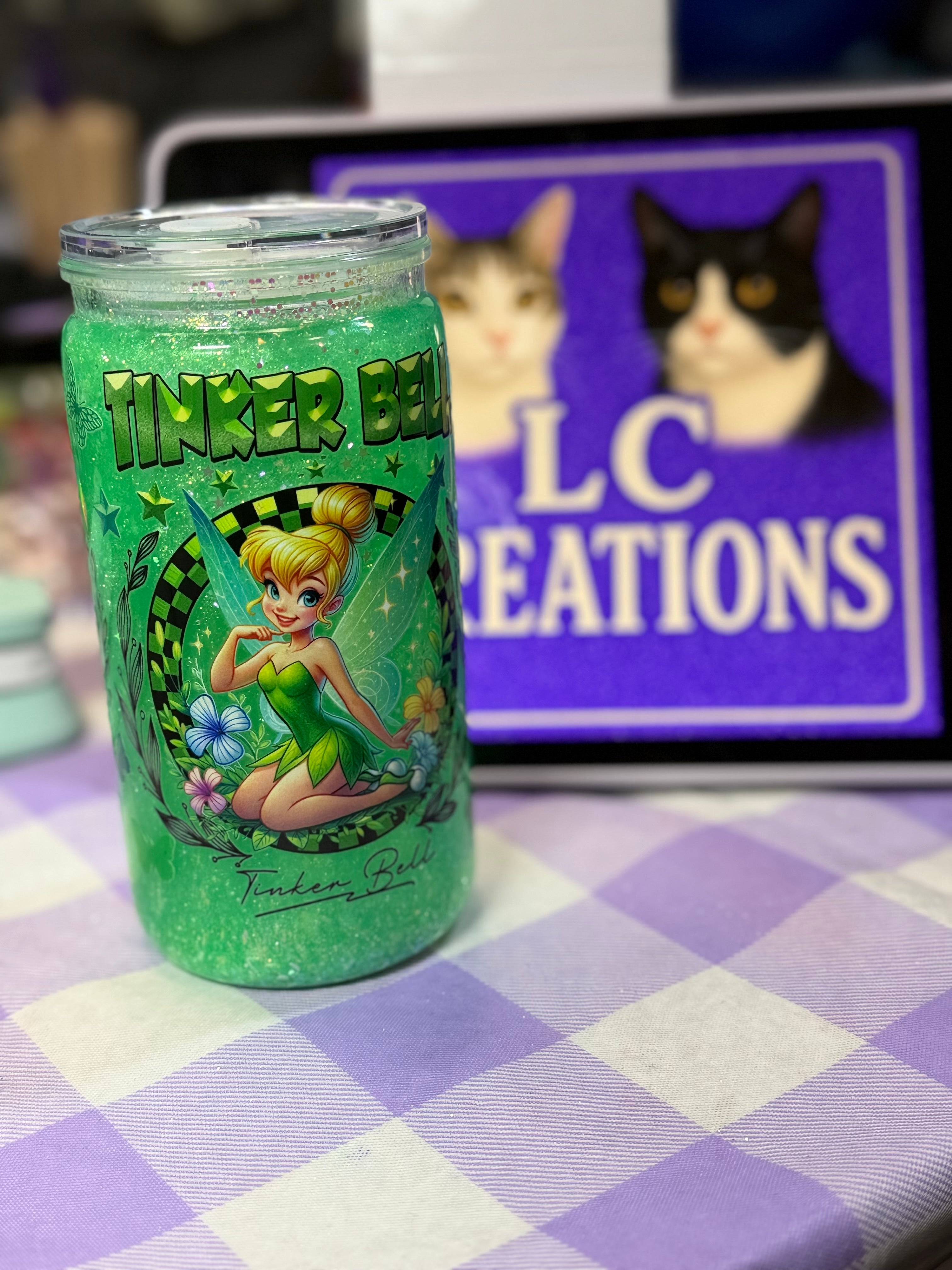 16 oz Tinkerbell glitter snow globe cup