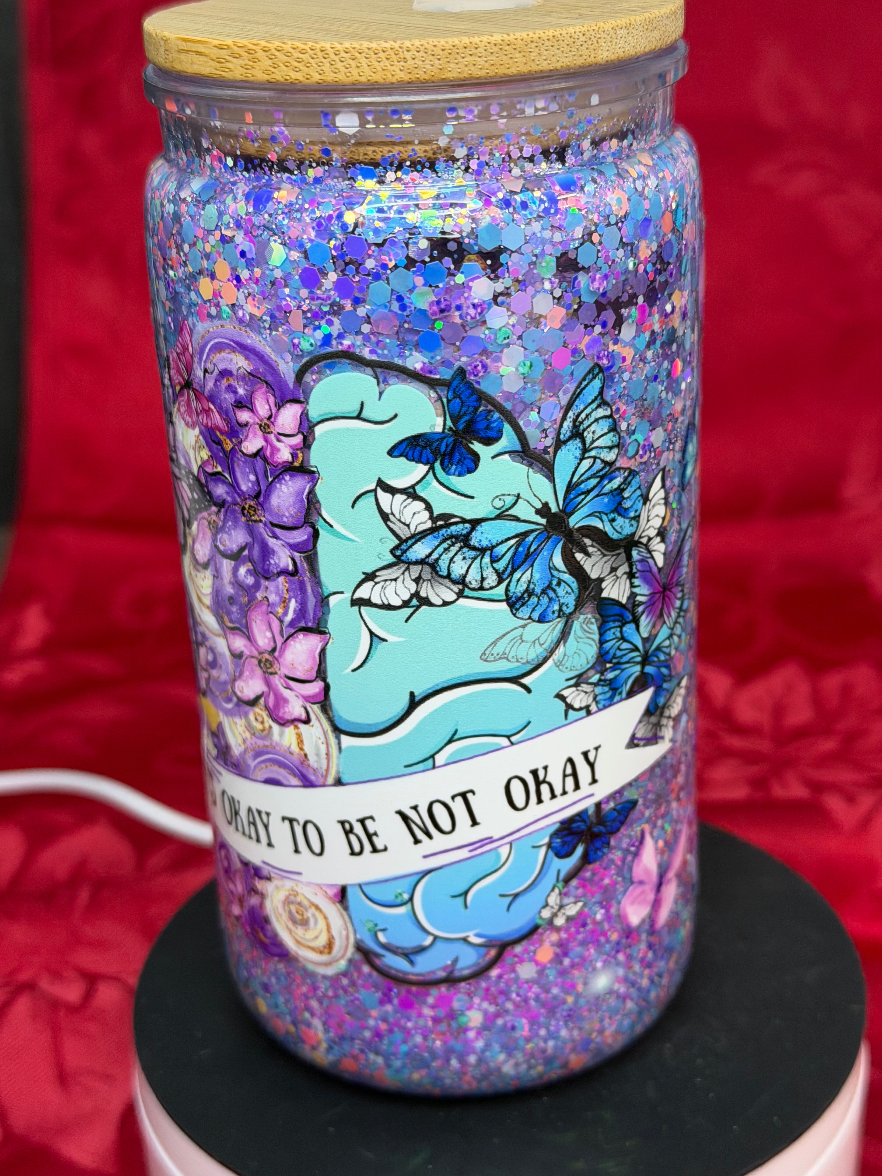 16 oz It’s ok to not be ok snow globe cup