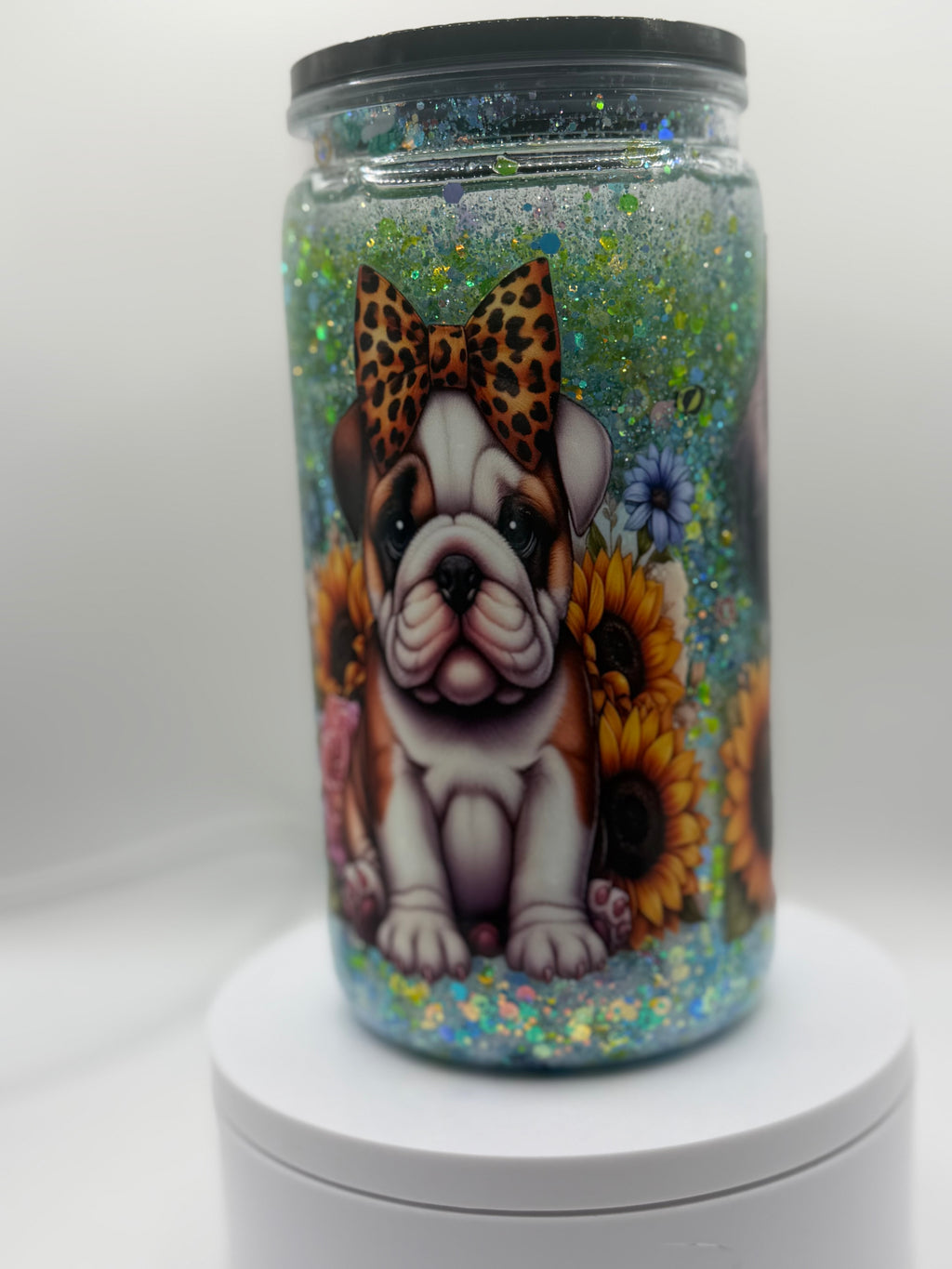 16 oz Dogs with Leopard bows snow globe cup