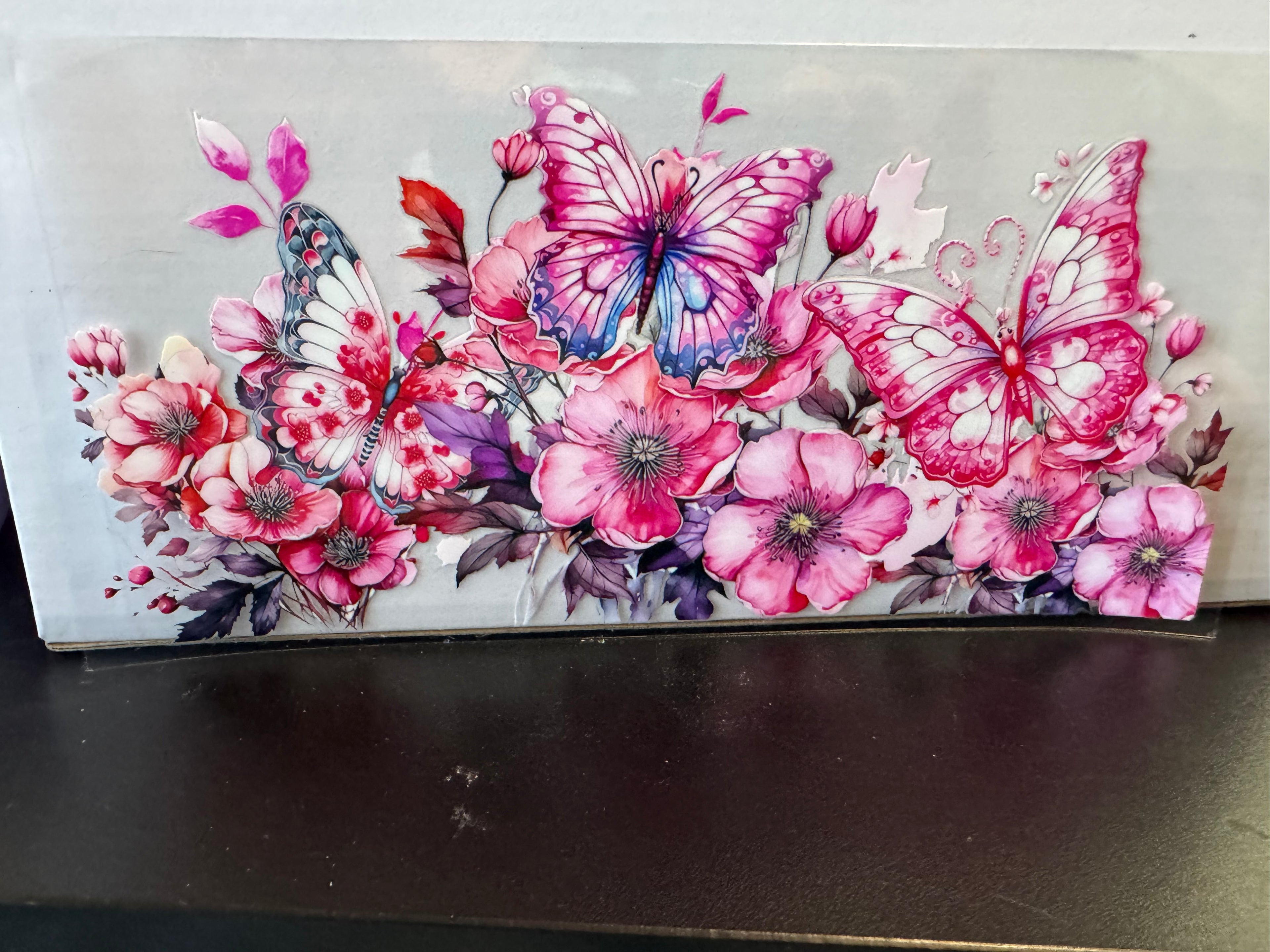 Pink butterflies and flowers