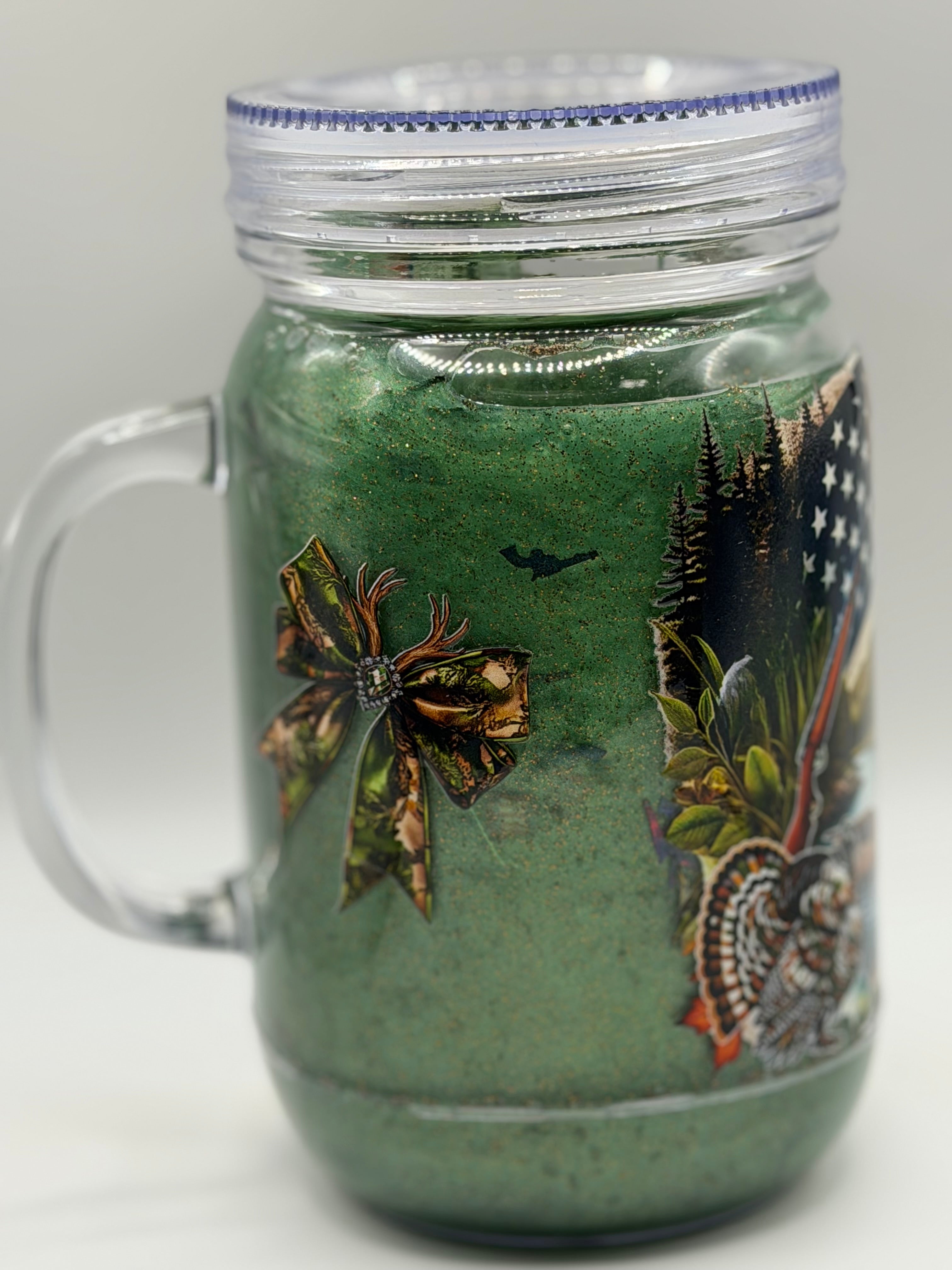 20 oz Hunting Mason jar snow globe