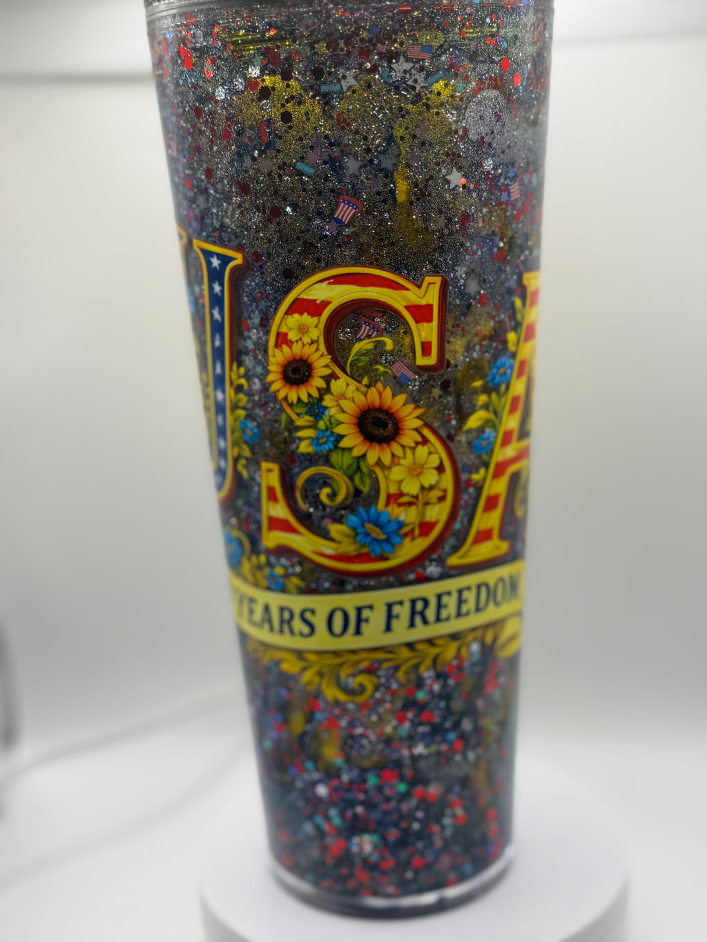 24 oz USA 250 years of Freedom snow globe cup