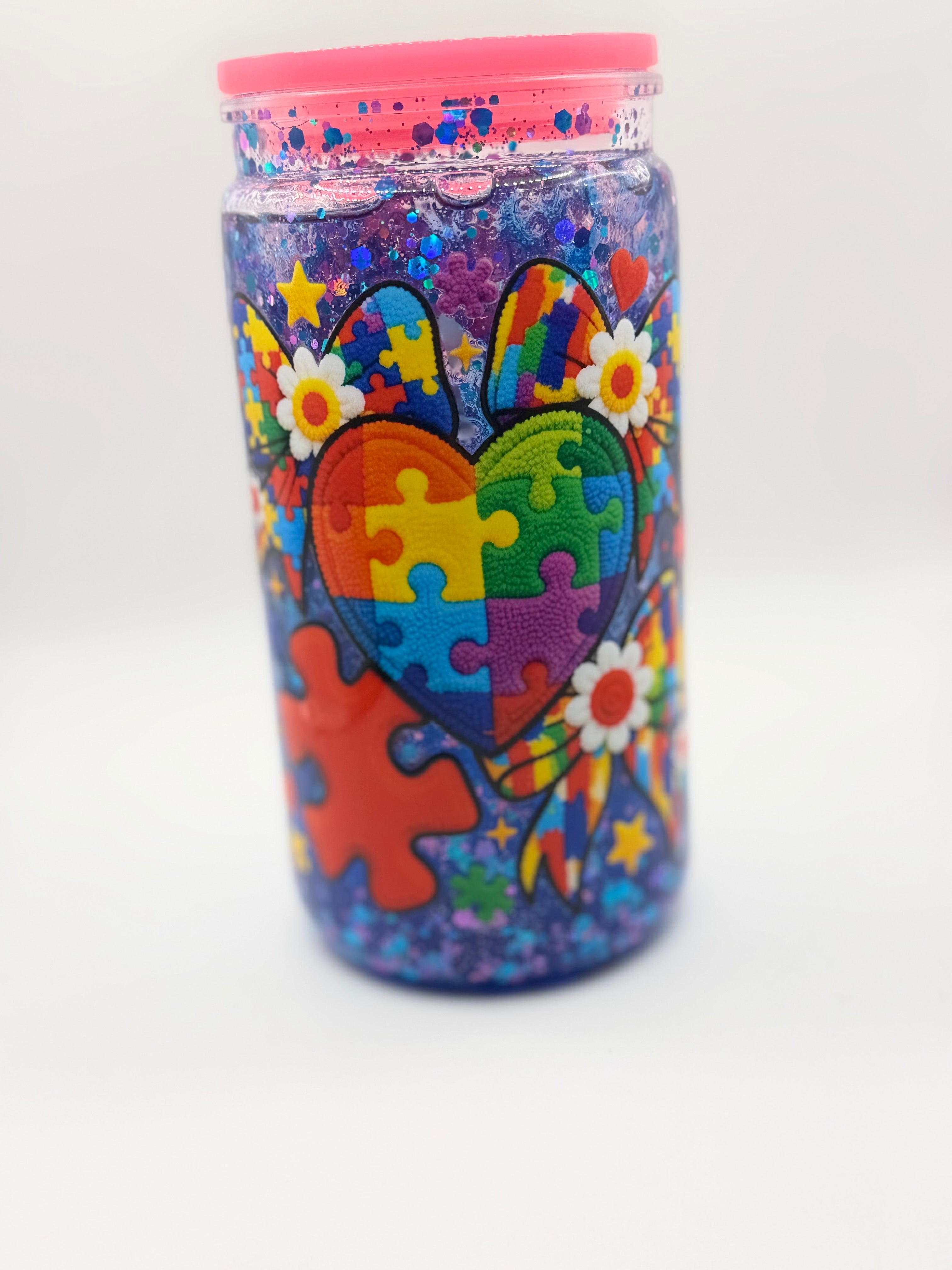 16 oz Autism snow globe cup