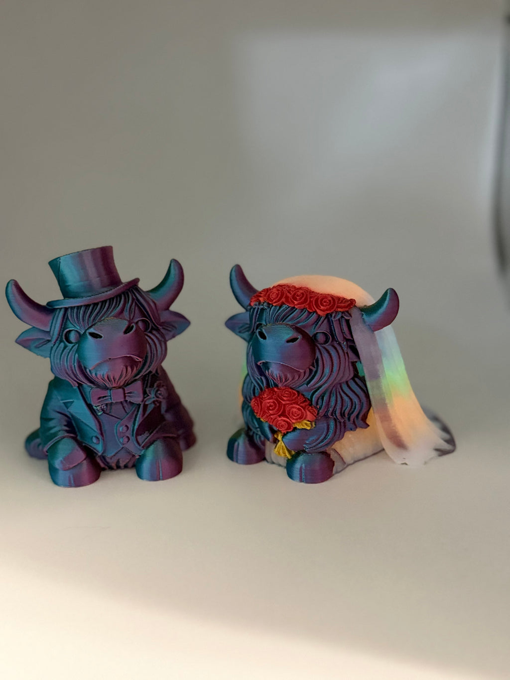 3D Highland Cow Bride and Groom multi color