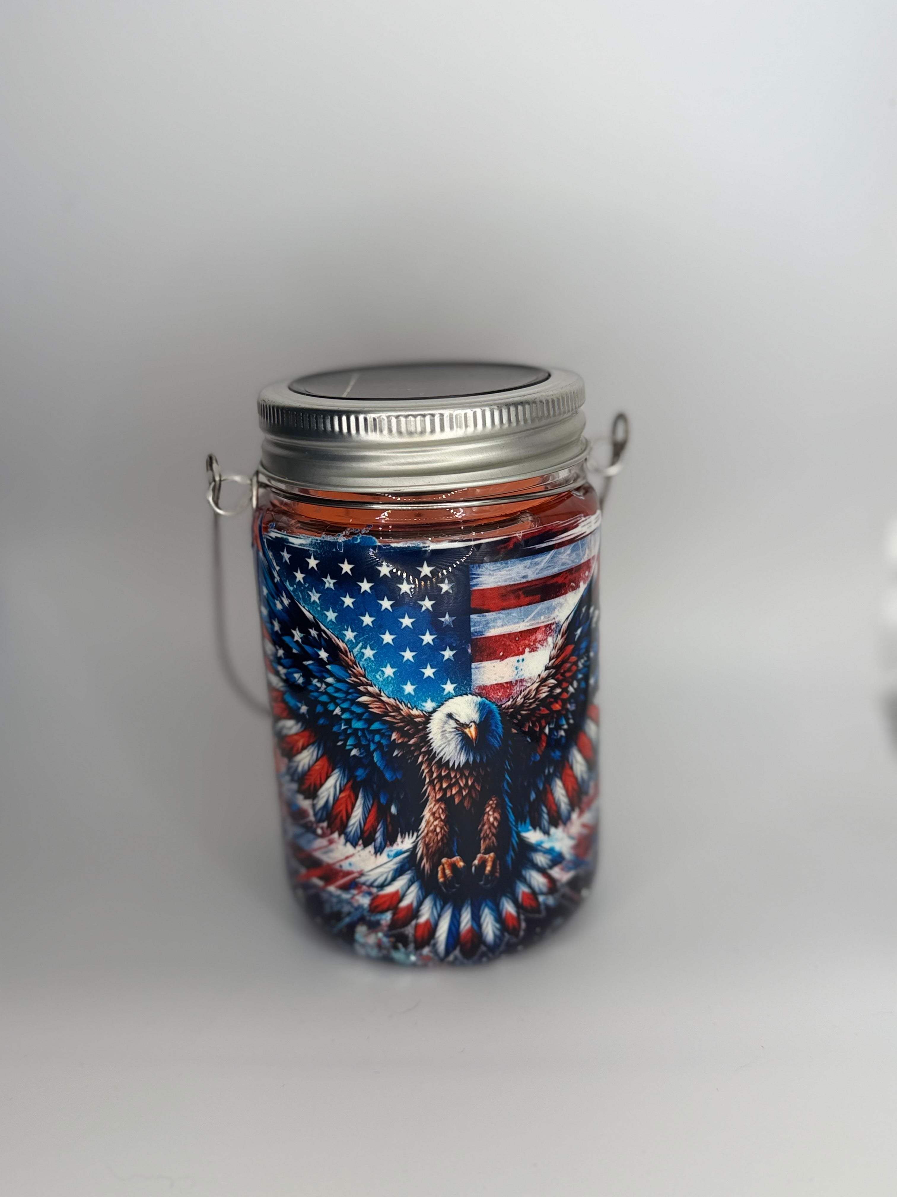 11 oz USA Flag glass Snow Globe Solar Light/cup